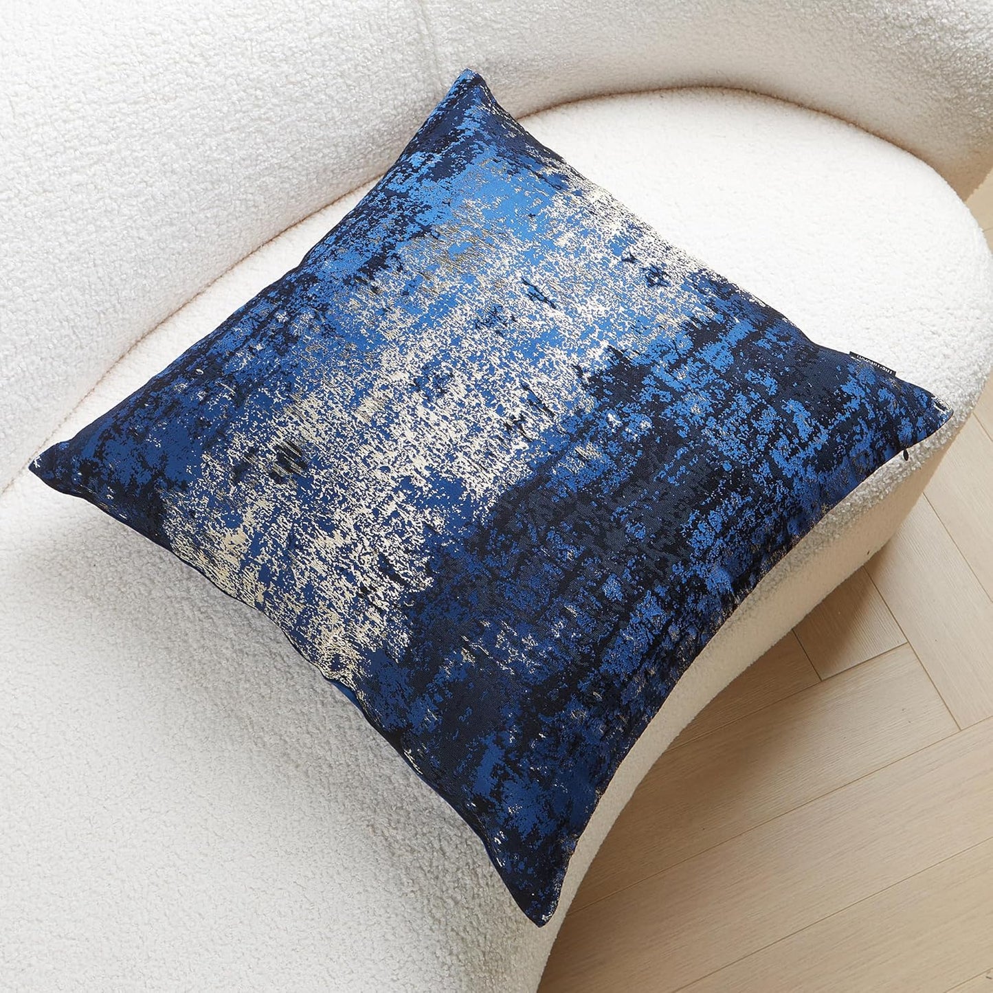 THE-TINOART Navy Gold Jacquard Modern Pillow Cover 20x20 - Reversible Design with Gold Thread Embroidery, Luxury Velvet Back for Sofa & Bed Decor