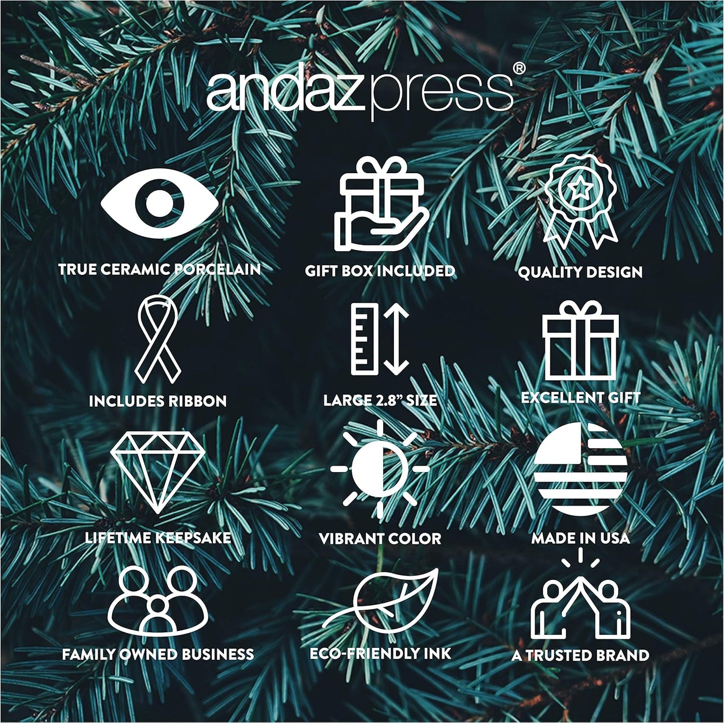 Andaz Press Round Ceramic Porcelain Christmas Tree Ornament Keepsake Gift, Shanghai, Colorful International City Skyline Graphic, 1-Pack, Birthday Ideas Family Coworker Him Her, Gift Box
