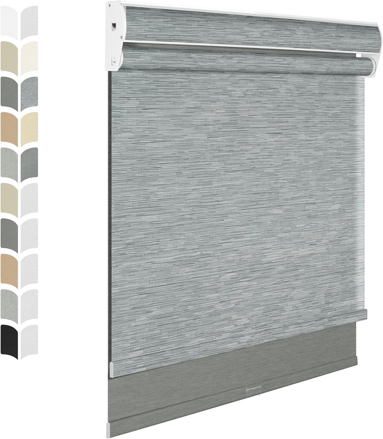 BERISSA Cordless Dual Roller Shades with Cassette Valance,Double Window Shades Blackout and Light Filtering Shades,Day and Night Roller Shades for Home Office Door.Striped Jacquard Grey.76 W x 36" H