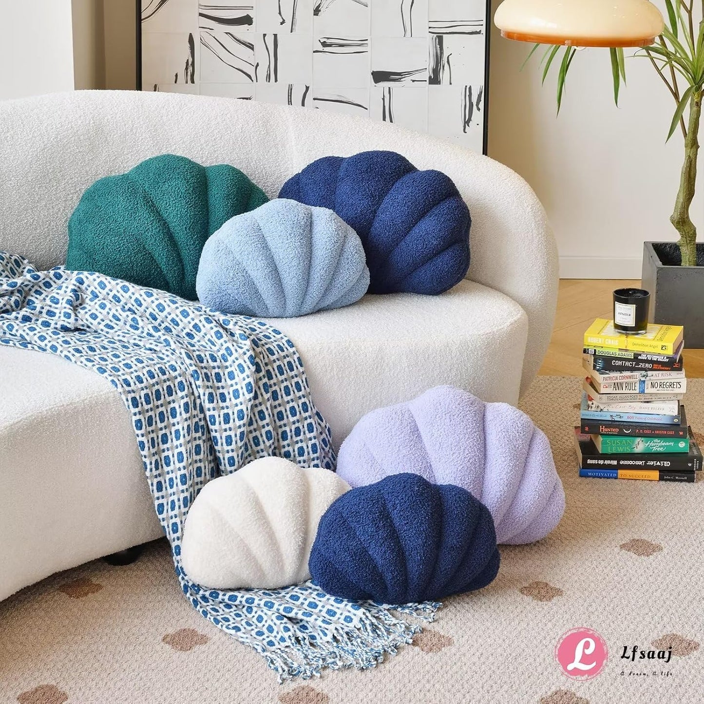 Dusty Blue Seashell Throw Pillows, Shell Shaped Throw Pillows, 13 Inch Soft Home Decorative Pillow Plush Cushion for Bed Couch Living Sofa Room Decor Accent Throw Pillow