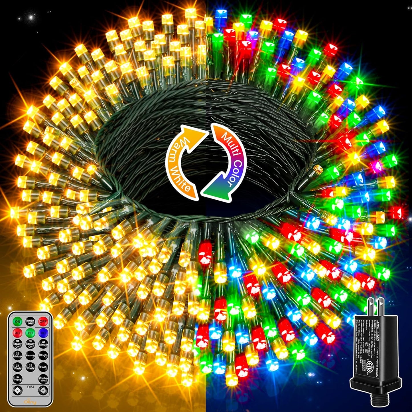 Ollny Christmas Lights, 131FT 400 LED Color Changing Christmas Tree Lights with 11 Modes Remote Control, Waterproof Outdoor Christmas Lights for Outside Indoor Patio Xmas Decorations