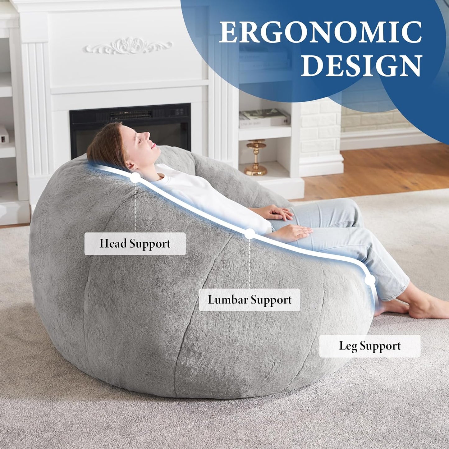 Hobestluk Bean Bag Chairs Large Bean Bag Couch for Adults Stuffed Sofa Chair Comfy Giant Bean Bag Chair with Spacious Design for Reading, Playing or Relaxing (Grey)
