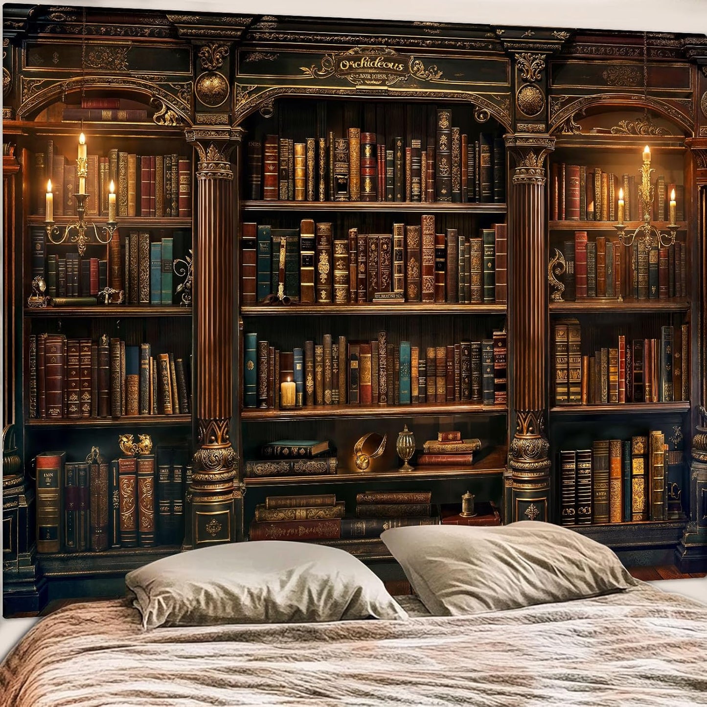 Accnicc Vintage Bookshelf Tapestry Medieval Art Book Tapestries Wall Hanging Gothic Dark Academia Retro Library Backdrop Tapestry for Bedroom Living Room Dorm Study Classroom 90× 68 inch