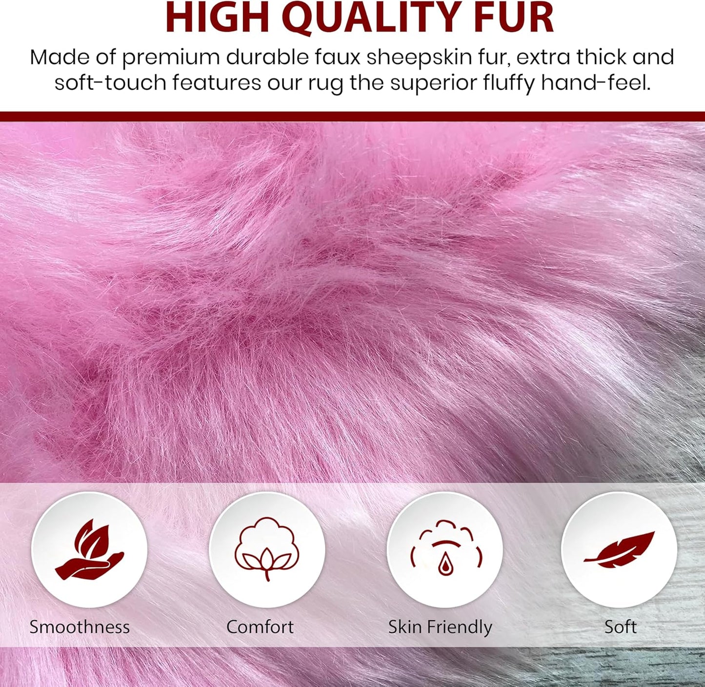 LAMBZY Faux Sheepskin Super Soft Hypoallergenic Free Shape Silky Shag Rug, Luxury Shaggy Plush Carpet for Bedrooms Living Kids Room Sofa Rugs (Pink, Triple Side by Side 3'x6')