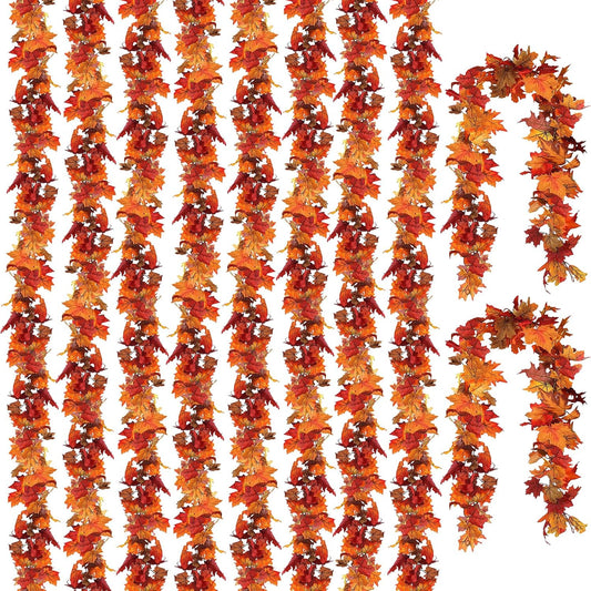 CQURE 10 Pack Fall Leaf Garland, Hanging Vines Garland Artificial Fall Maple LeavesThanksgiving Decor for Home Wedding Fireplace Christmas