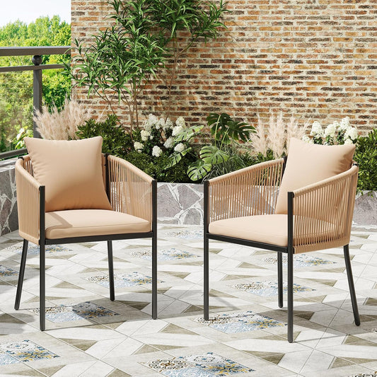 Soohow Outdoor Furniture Set for 2, Outdoor Dining Set Patio Chairs 2 Piece, Rattan Wicker Patio Furniture Chairs with Cushions for Garden, Deck, Backyard, Poolside