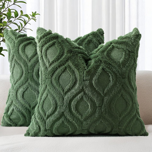 decorUhome Throw Pillow Covers 26x26 Inch Set of 2, Soft Plush Decorative Faux Fur Forest Elf Solid Couch Pillow Covers, Accent Farmhouse Neutral Square Euro Pillow Cases for Sofa Bed Living Room