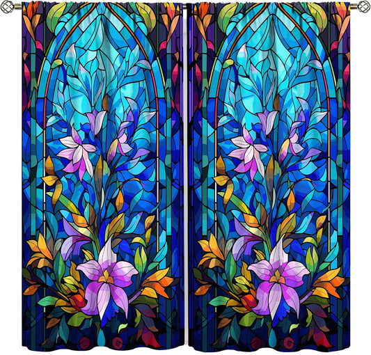 Stained Glass Curtains,Abstract Colorful Floral Geometric Art Home Decor Drapes for Bedroom Living Room Kitchen Window Treatment 2 Panels Set Total Size 42" W X 63" L Inch