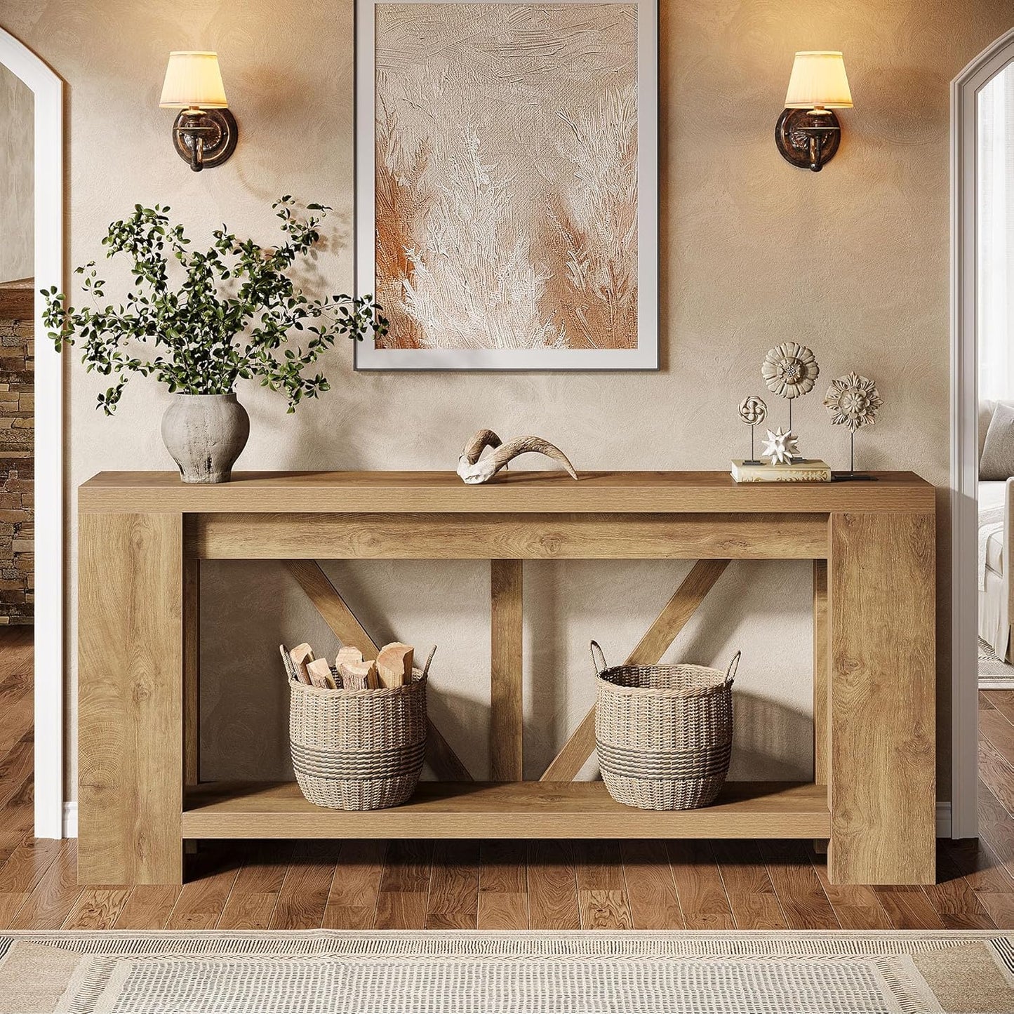 Tribesigns 70.9" Extra Long Entry Table, Farmhouse Wood Console Table with Storage, Modern Accent Sofa Table Behind Couch Foyer Tables for Entryway, Living Room, Entrance, Light Brown