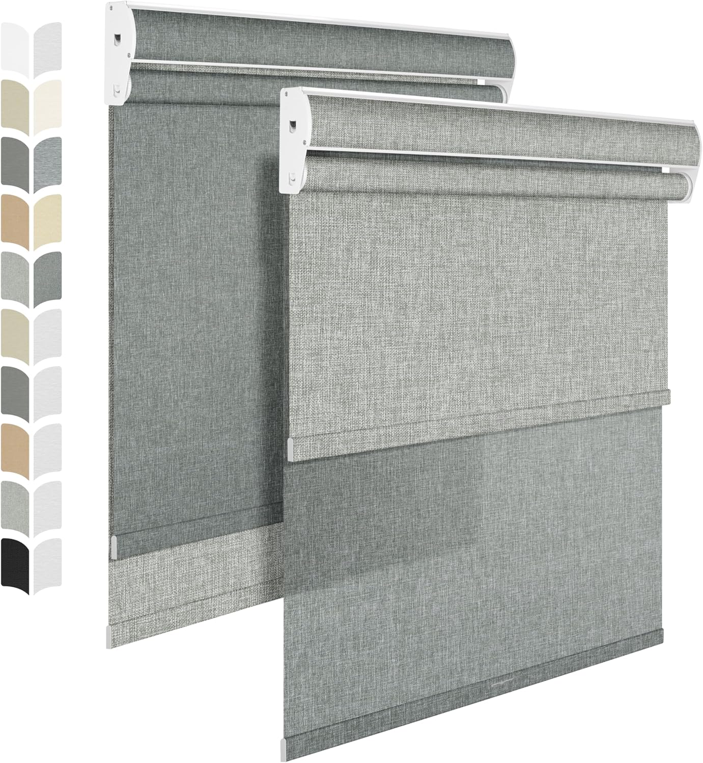 BERISSA Dual Roller Shades with Cassette Valance, Blackout and Light Filtering Shades, Day and Night Operation for Home, Office and Door. Linen Grey. 42 W x 44" H