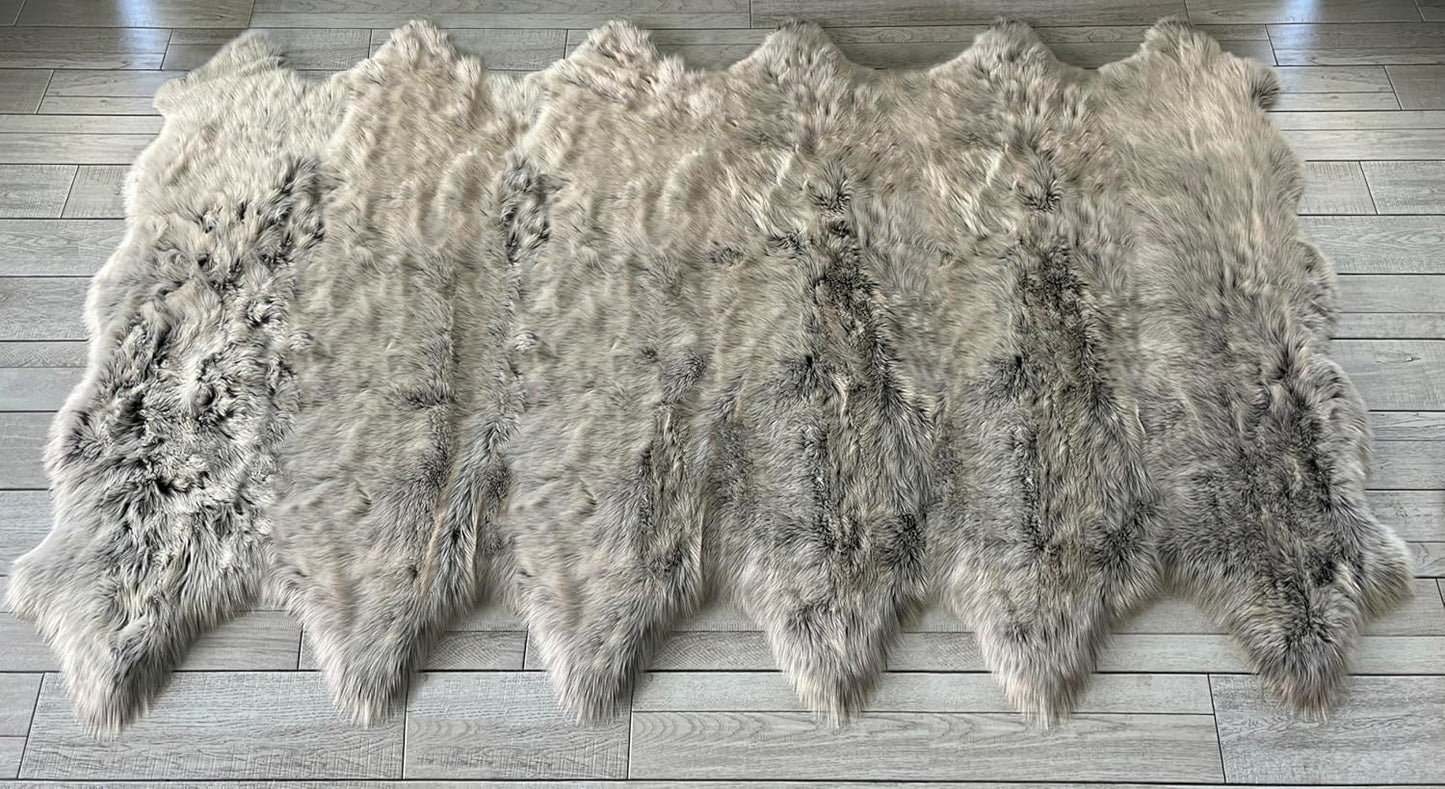 LAMBZY Faux Sheepskin Super Soft Hypoallergenic Free Shape Silky Shag Rug, Luxury Shaggy Plush Carpet for Bedrooms Living Kids Room Sofa Rugs (Brown with Beige Tips, Duo Decto 12 Pelts 6'x12')