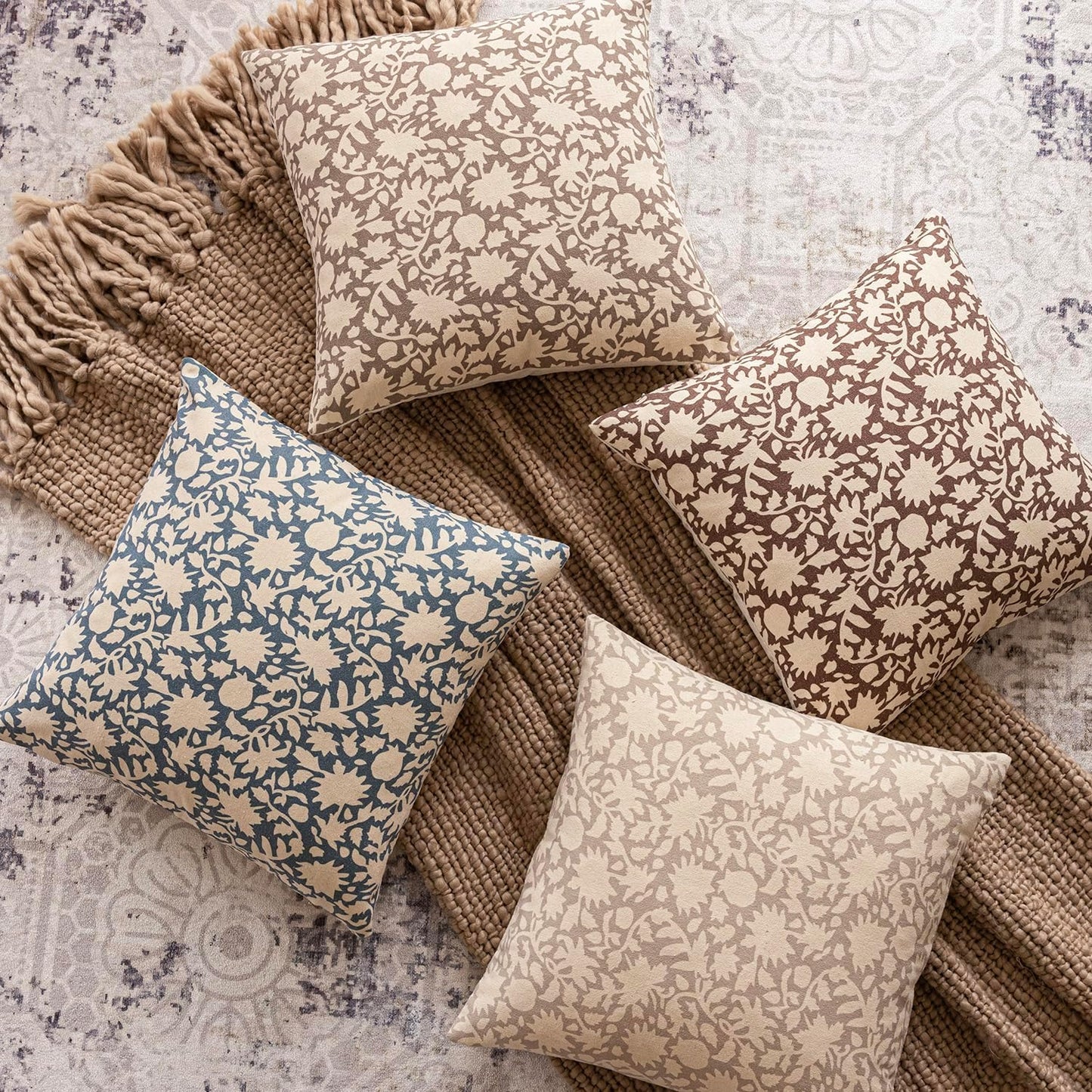 Foindtower Set of 2 Decorative Neutral Floral Throw Pillow Covers Accent Farmhouse Cushion Covers Boho Lumbar Pillowcase for Couch Sofa Bedroom Living Room Home Decor Outdoor,12×20 Inch,Dusty Blue