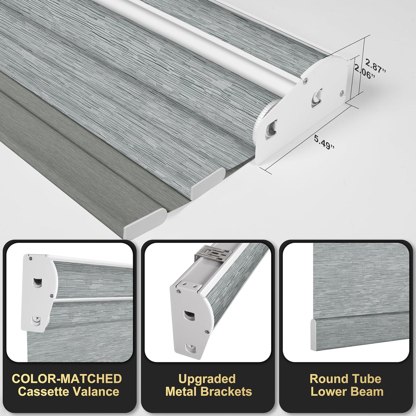 BERISSA Cordless Dual Roller Shades with Cassette Valance,Double Window Shades Blackout and Light Filtering Shades,Day and Night Roller Shades for Home Office Door.Striped Jacquard Grey.76 W x 36" H