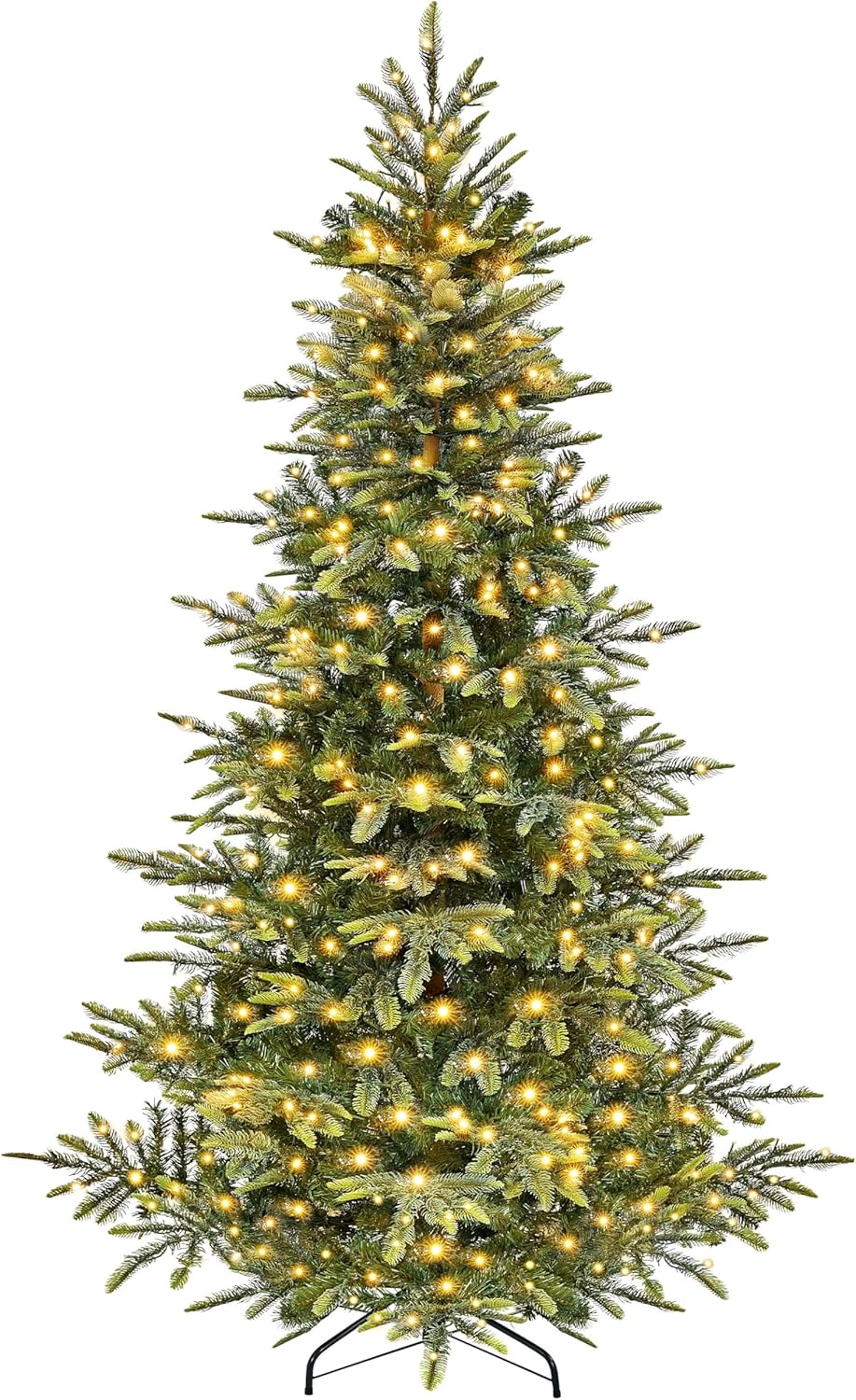 Yaheetech 7.5ft Pre-lit Aspen Fir Artificial Christmas Tree with 550 Incandescent Warm Lights Full Prelighted Xmas Tree w/1128 Branch Tips & Foldable Stand for Home Holiday Decor, Green