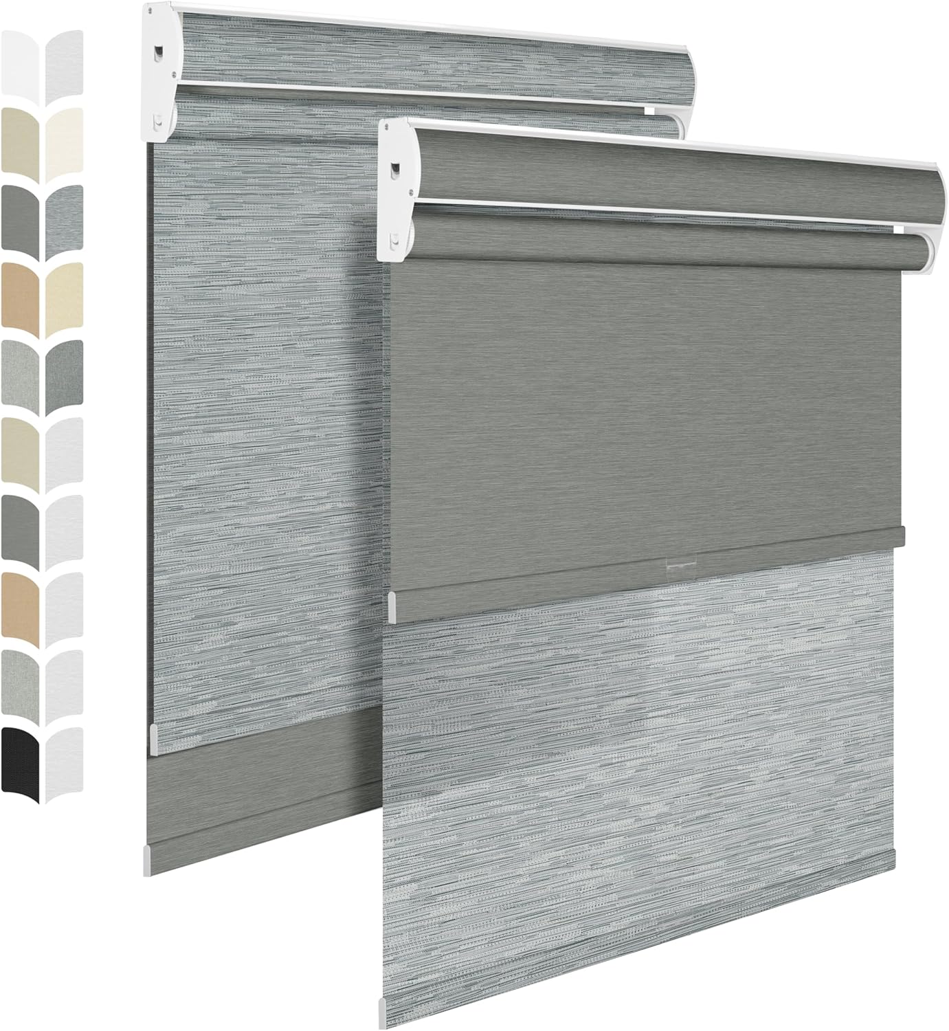 BERISSA Cordless Dual Roller Shades With Cassette Valance, Blackout and Light Filtering, Day and Night for Home Office Door - Striped Jacquard Grey, 38 W x 48" H