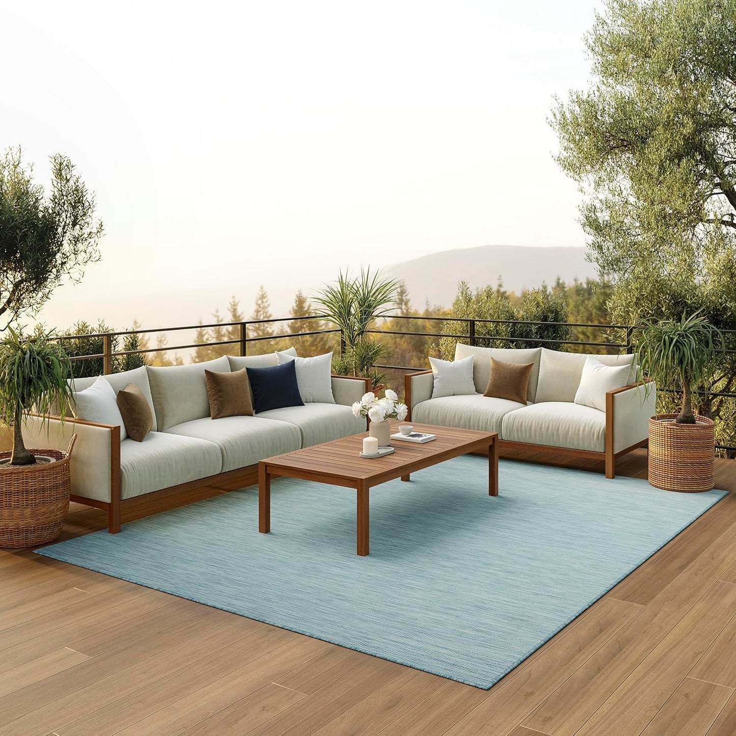 Nourison Home Positano 8' x 10' Aqua Fabric Modern Area Rug (8' x 10')