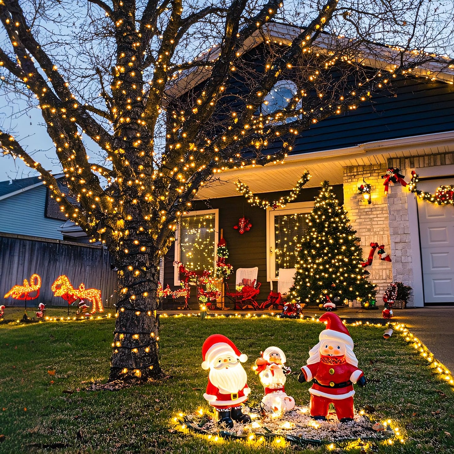 JMEXSUSS 2 Pack Solar String Lights Outdoor Waterproof - Total 400 LED 151FT Solar Christmas Lights Outdoor, 8 Modes Warm White String Light for Outside Patio Yard Tree Garden Christmas Decorations
