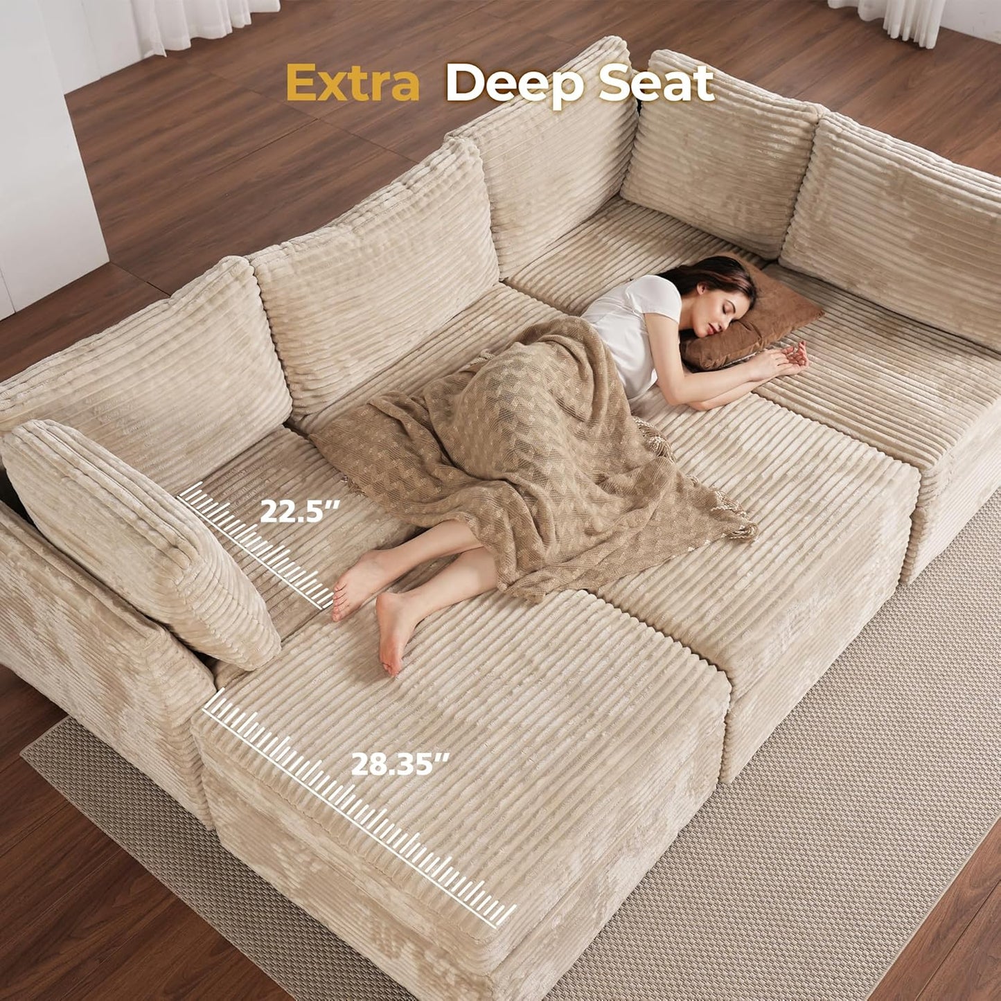 HOOOWOOO Modular Sectional Sofa,8 Pieces Sectional Couches for Living Room,131X98 G Shaped Cloud Couch with Ottoman Chaise Set(Beige Velvet Corduroy)