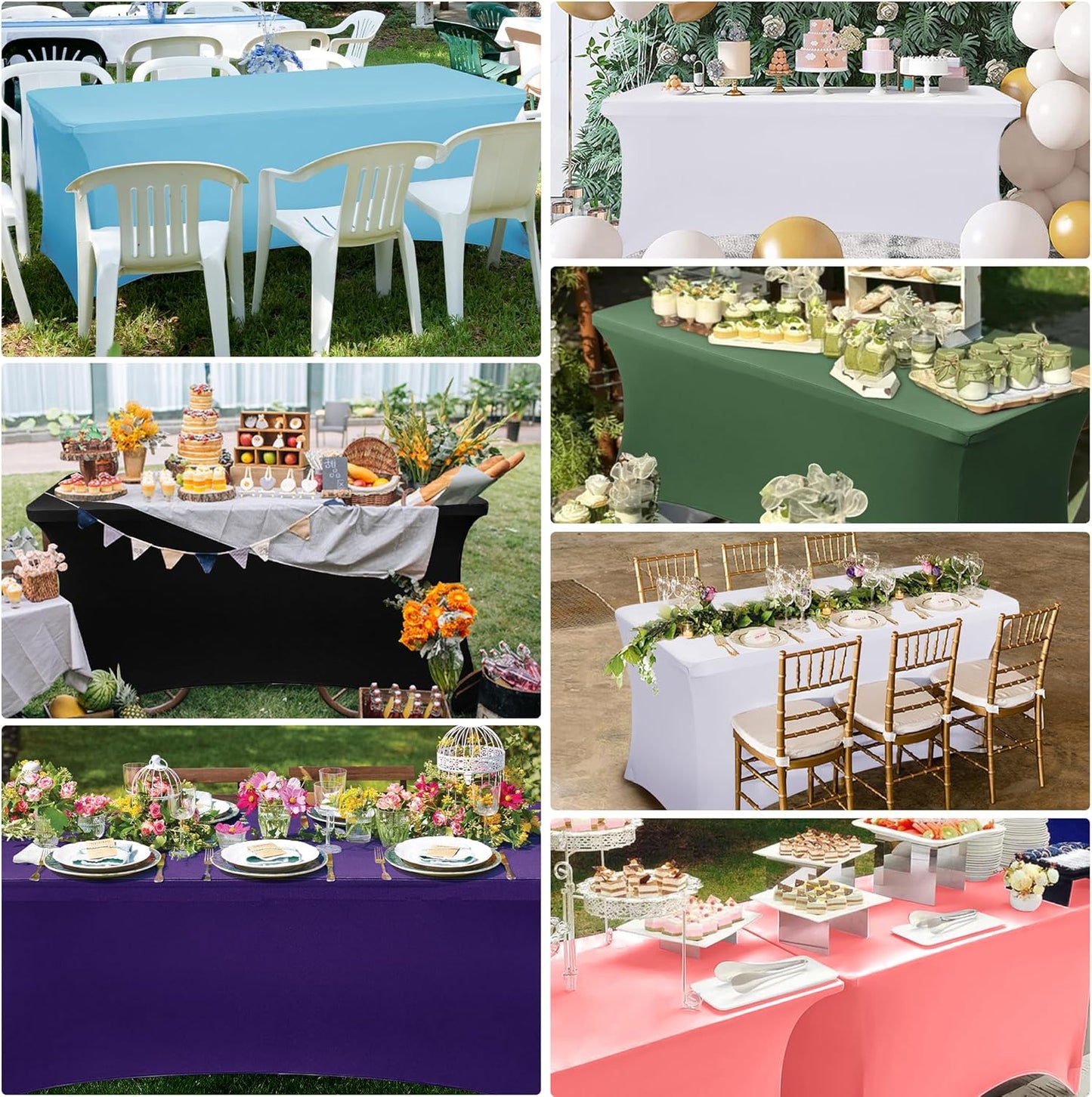 Obstal 8Ft Stretch Spandex Table Cover for Standard Folding Tables - 2 Pack Universal Rectangular Fitted Tablecloth for Party, Banquet, Events, Trade Show (Dusty Blue, 96L x 30W x 30H Inches)