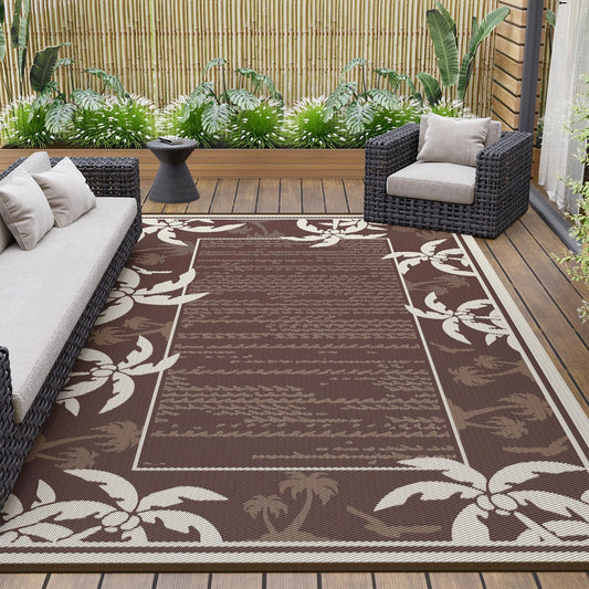 COCOER Outdoor-Rug 8x10 ft Waterproof Reversible Outdoor Plastic Straw Rug RV Indoor Outdoor Carpet Quick Dry Patio Rug Camping Mat for Balcony Backyard Picnic Beach-Brown&Beige