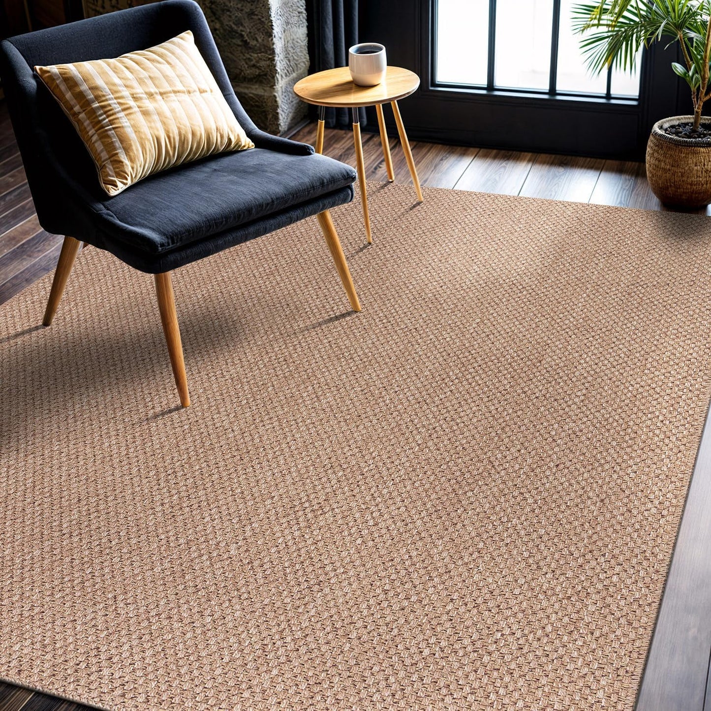 CAMILSON Easy Jute Rug 9x12, Large Indoor Outdoor Natural Color Farmhouse Area Rugs for Living Room Patio and Kitchen Rug, Solid Boho Woven Design, Easy-Cleaning, Washable Outside Carpet (9 x 12)