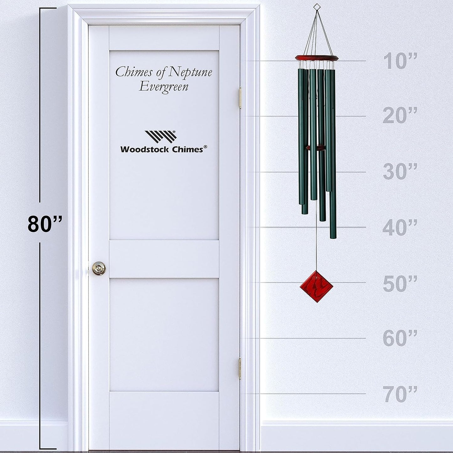 Woodstock Chimes Neptune Wind Chime for Outside 54" Large Evergreen, Deep Tone Sound for Outdoor Garden, Patio, Porch Decor, Encore Collection DCE54