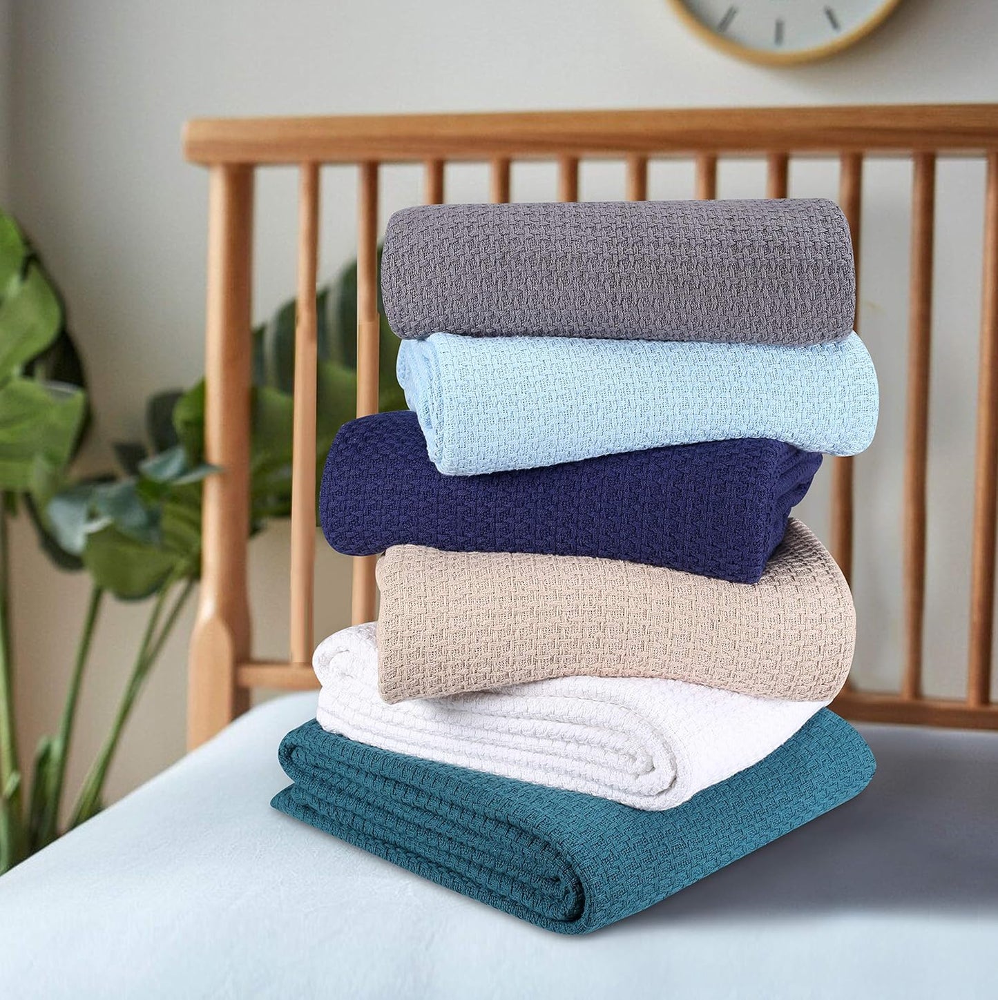 BELIZZI HOME 100% Cotton Bed Blanket, Breathable Bed Blanket Full Queen Size, Cotton Thermal Blankets Full Queen, Perfect for Layering Any Bed for All Season, Purple