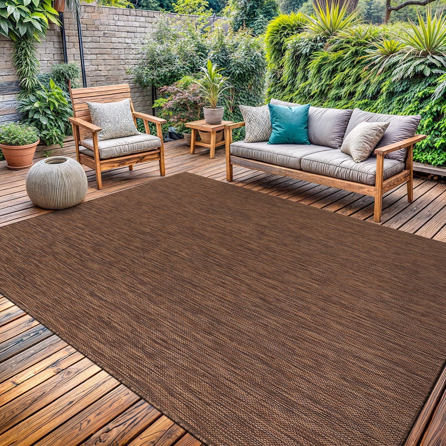 Washable Indoor Outdoor Rug 9x12 Weather Resistant Area Rugs Modern Solid for Porch Deck Balcony Backyard Patio Outside Carpet (9 X 12 Gold Brown)