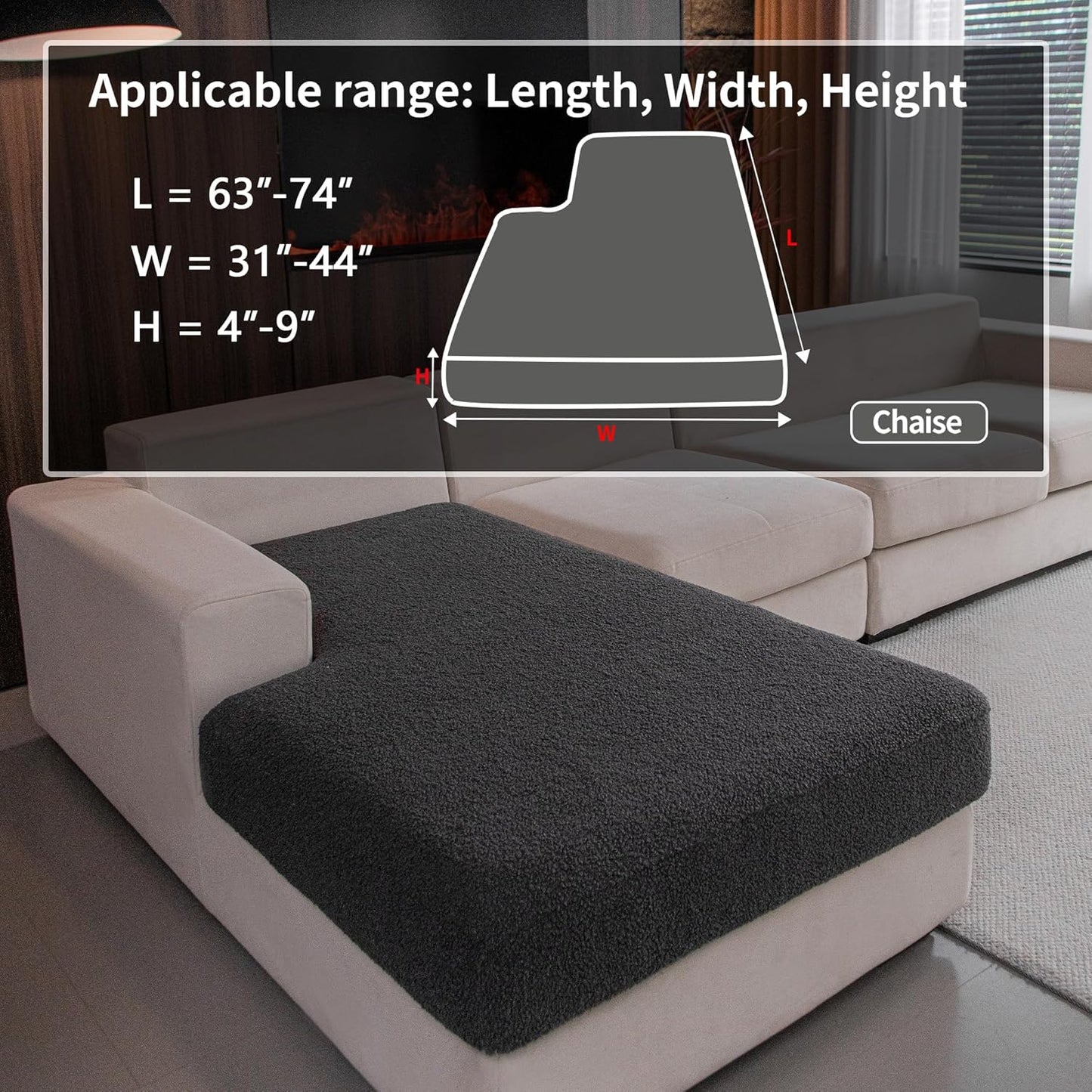 Couch Cushion Covers for Sectional Sofa, Stretch Soft Sofa Slipcovers Washable Wear-Resistant Universal Furniture Protector for Living Room(1 Piece Chaise Cover, Dark Gray)