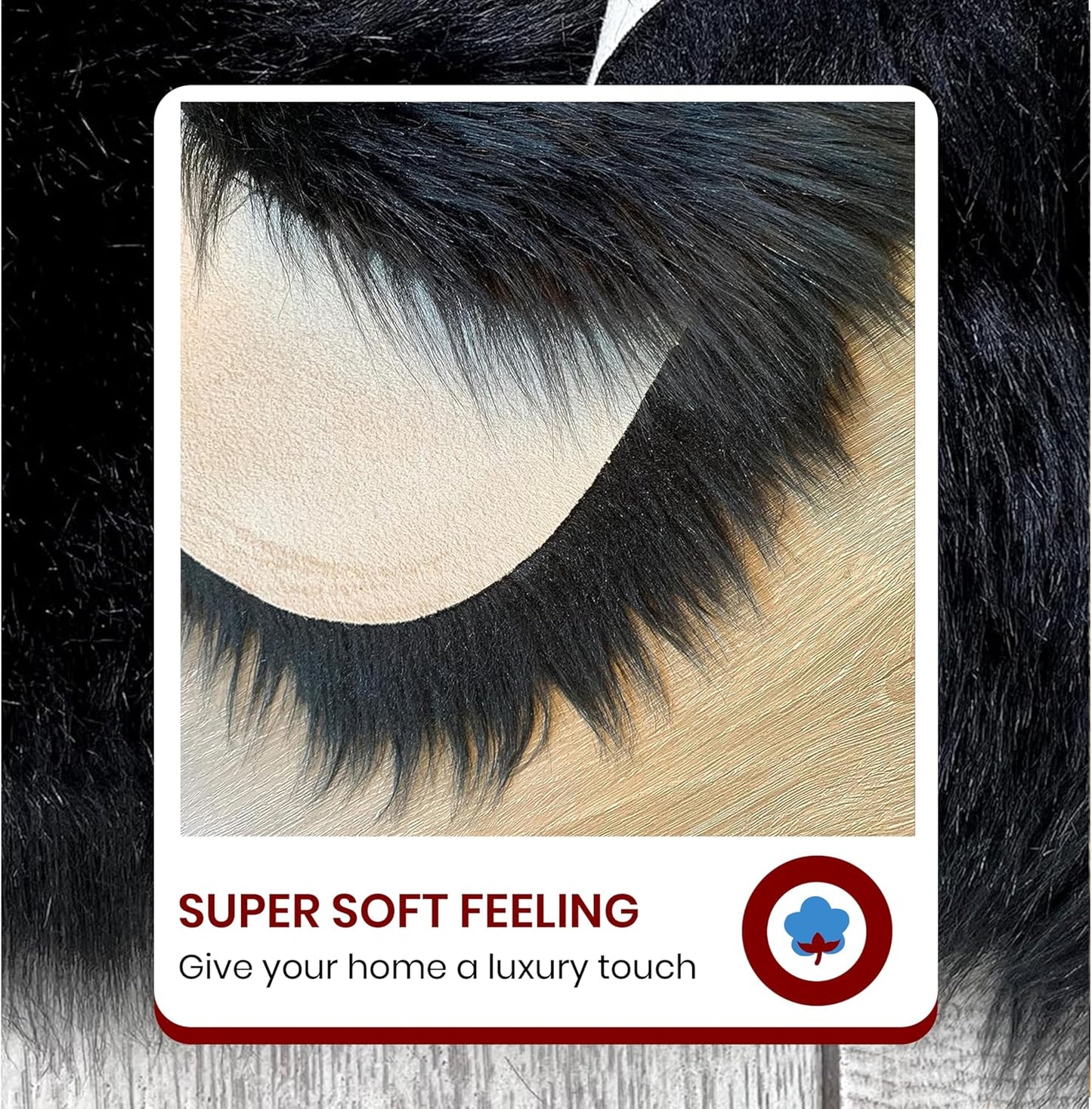 LAMBZY Faux Sheepskin Hypoallergenic Free Shape Silky Shag Rug, Luxury Shaggy Silky Plush Carpet for Bedrooms Rugs Living Room Kids Rooms Sofa Floor Rugs (Octo 8 Pelts 6'x8', 180x240cm Black)