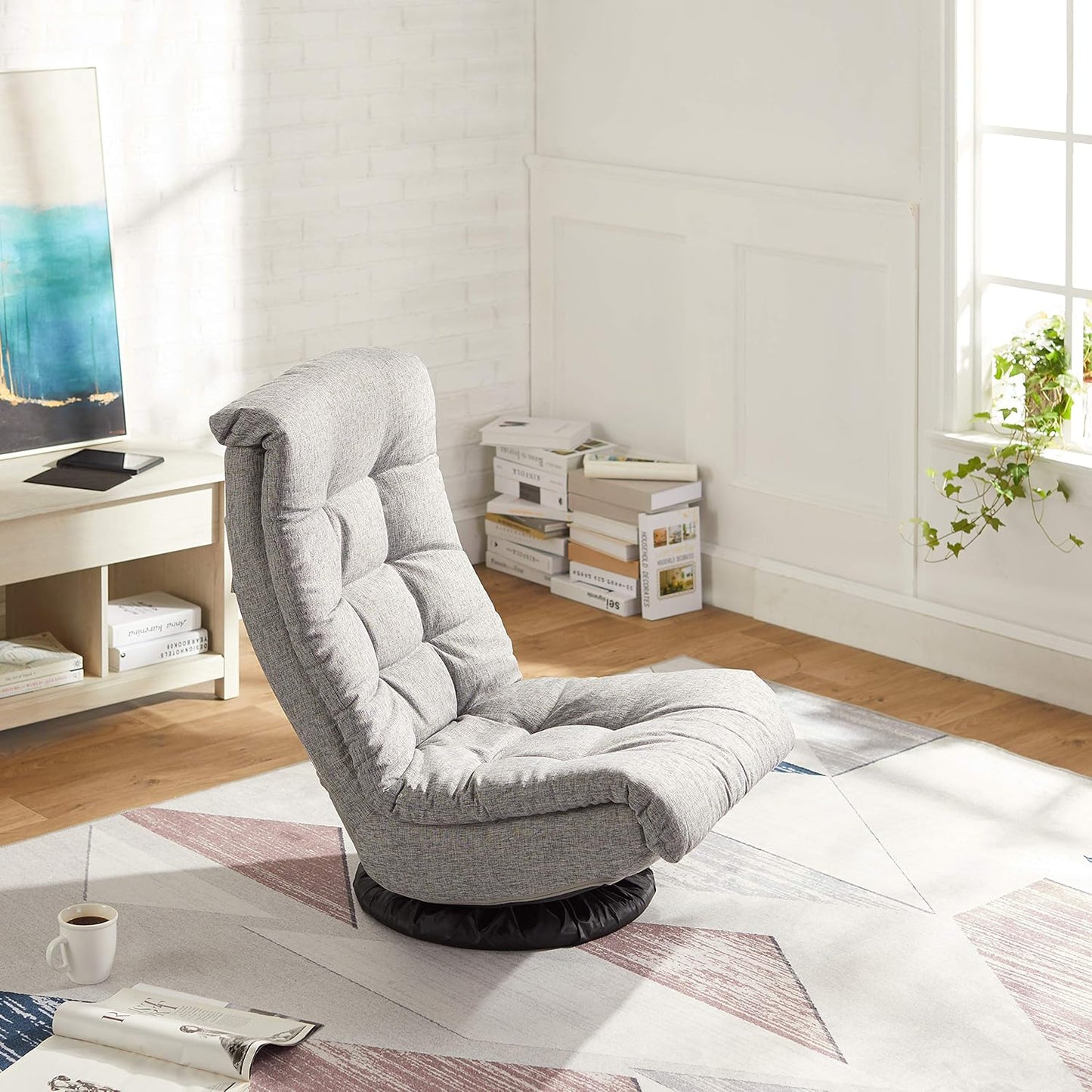 Amazon Basics Swivel Foam Lounge Chair with Headrest, Floor-Compatible, Adjustable, Gaming, 26.3D x 23.5W x 13.7H in, Grey