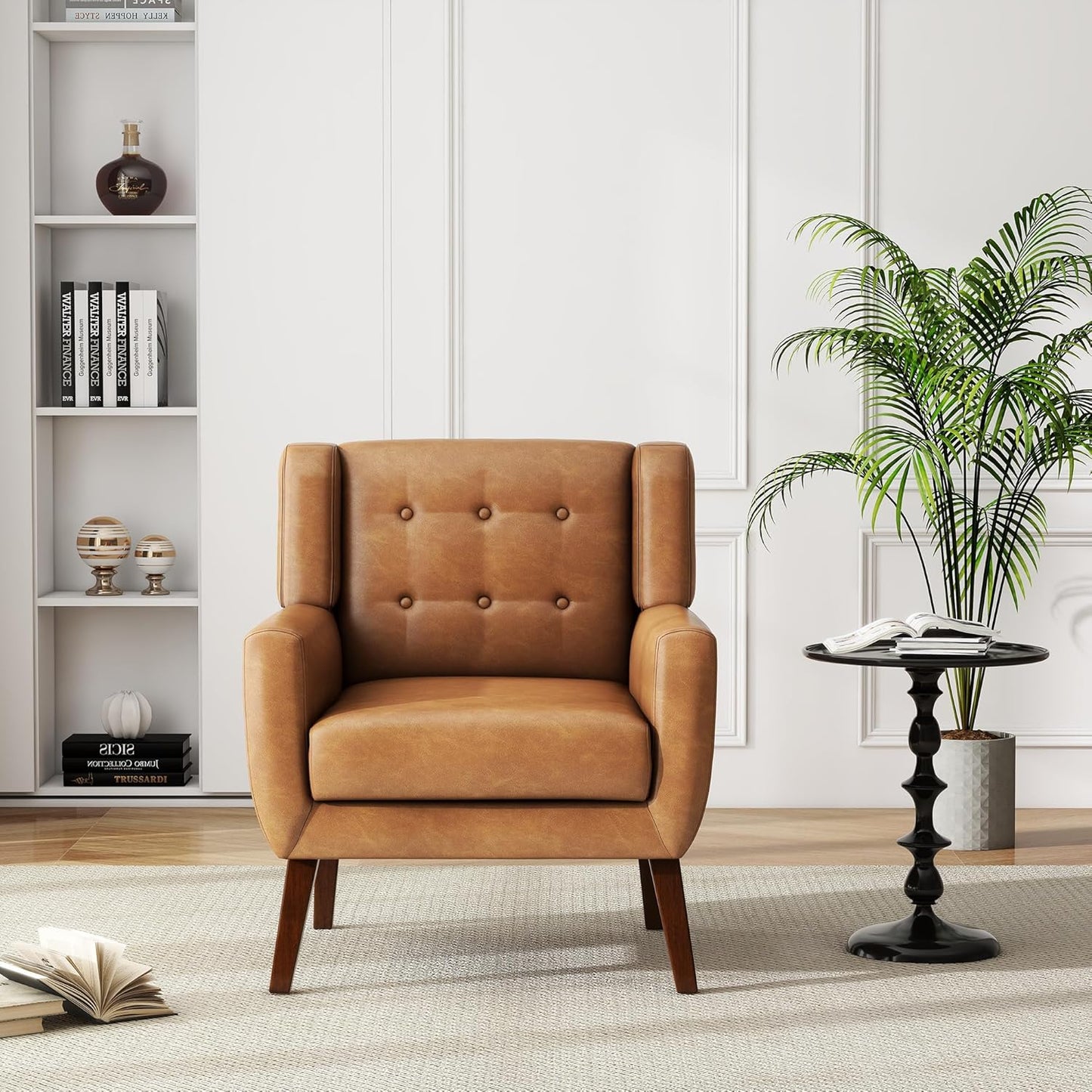 UIXE PU Leather Accent Chairs Set of 2, Modern Arm Club Chair Upholstered Armchair for Living Room, Comfy Single Sofa Seats Button Tufted Reading Seating, Brown