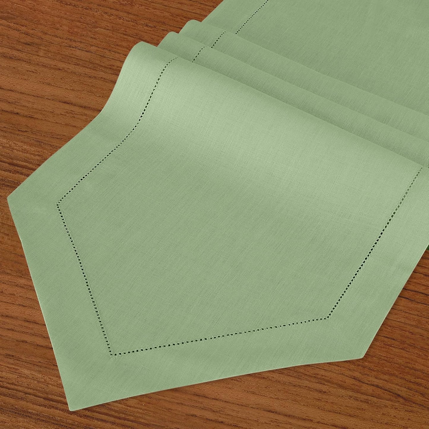 D'Moksha Homes Sage Green Linen Table Runner 120 Inches Long - 100% Pure Linen Diamond Table Runner 14 x 120 Inch for Dining, Fall and Halloween - Machine Washable