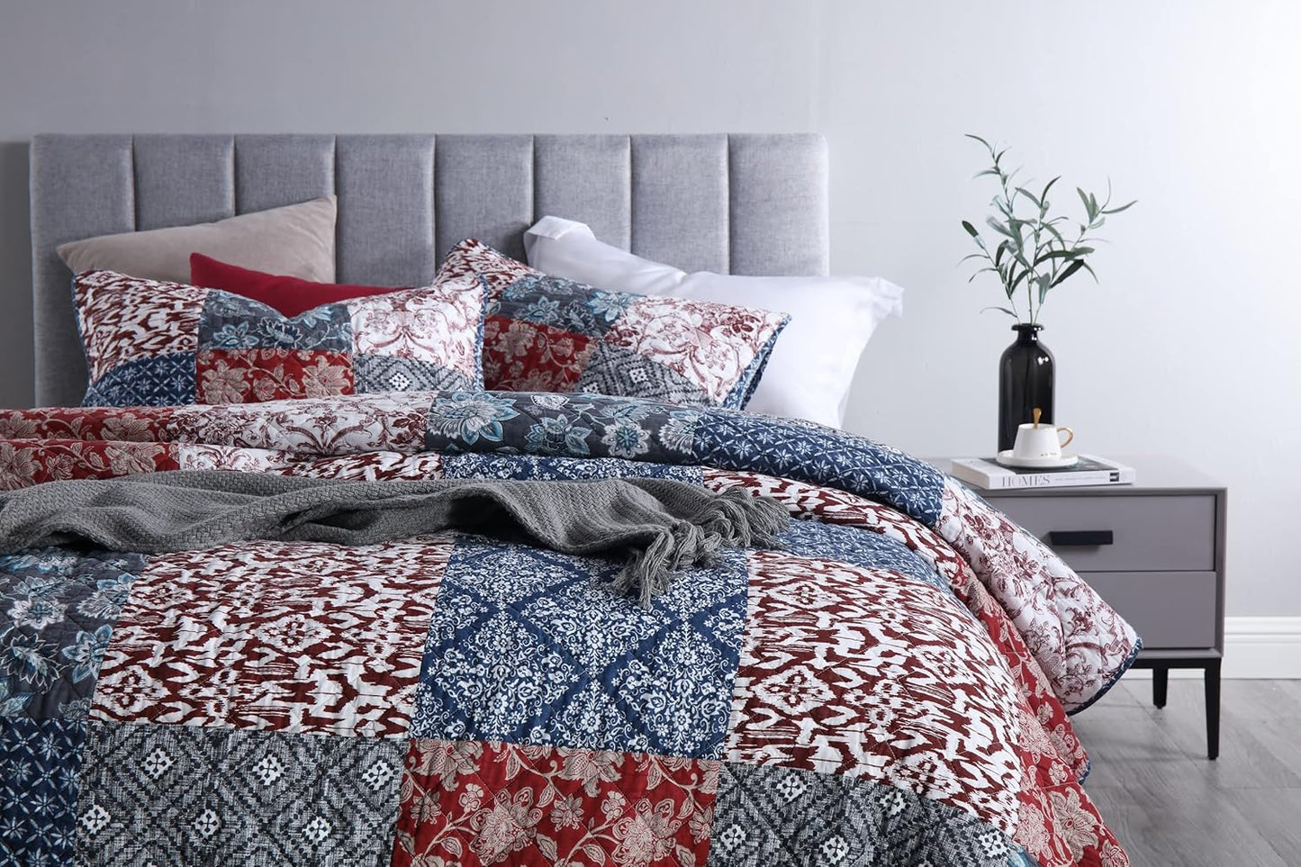 Yvooxny Quilts King Size Bedspread Quilt Set Lightweight Reversible Coverlet Set Real Patchwork Quilted Bedding Set for All Seasons, Bohemian Floral Style, King Size