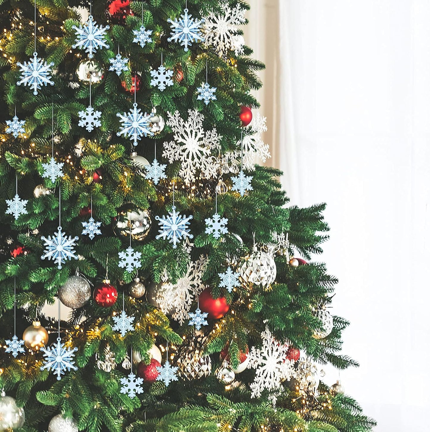 Dilunave 40 Pieces Christmas Snowflake Ornaments Acrylic Christmas Tree Decorations Crystal Snowflakes Translucent Winter Hanging Ornament for Tree(Blue)