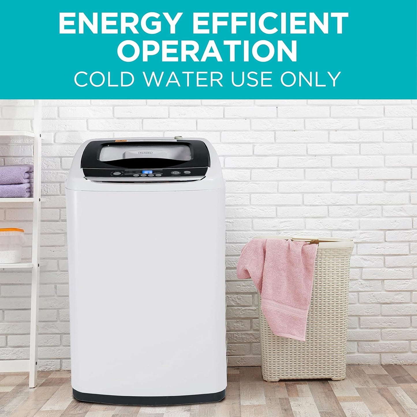 BLACK+DECKER 0.9 Cu. Ft. Portable Washer, 6.6 lb. Capacity Washing Machine for Homes & Apartments, 5 Wash Cycles, Quick Connect Sink Adapter and Drain Hose Included, Transparent Lid, BPWM09W, White