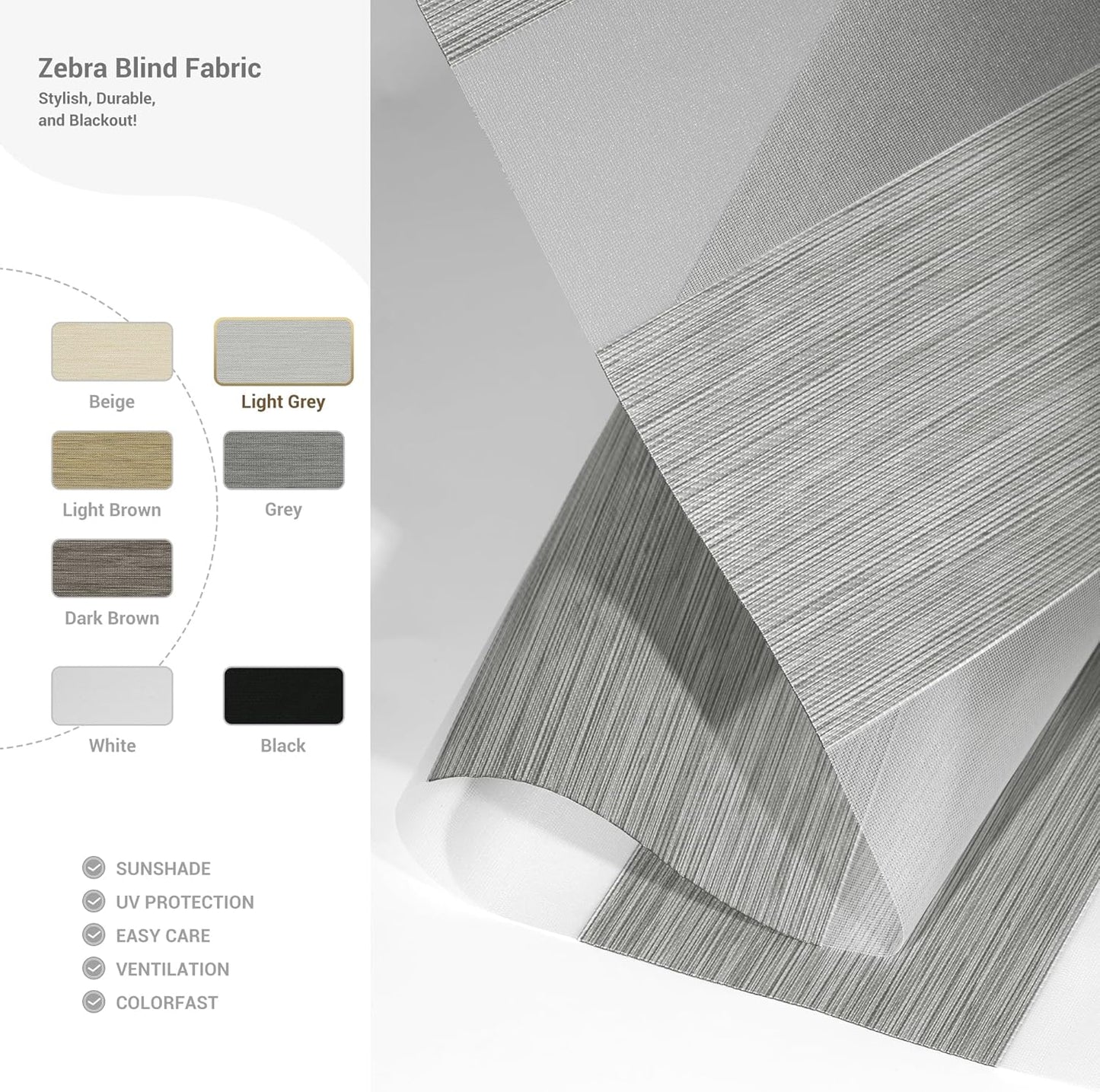 Cordless Zebra Blinds for Windows, Blackout Interior Blinds,Easy to Install,UV Protection,for Offices and Home,Custom Roller Shades, Mousse Light Grey,63" W x 80" H