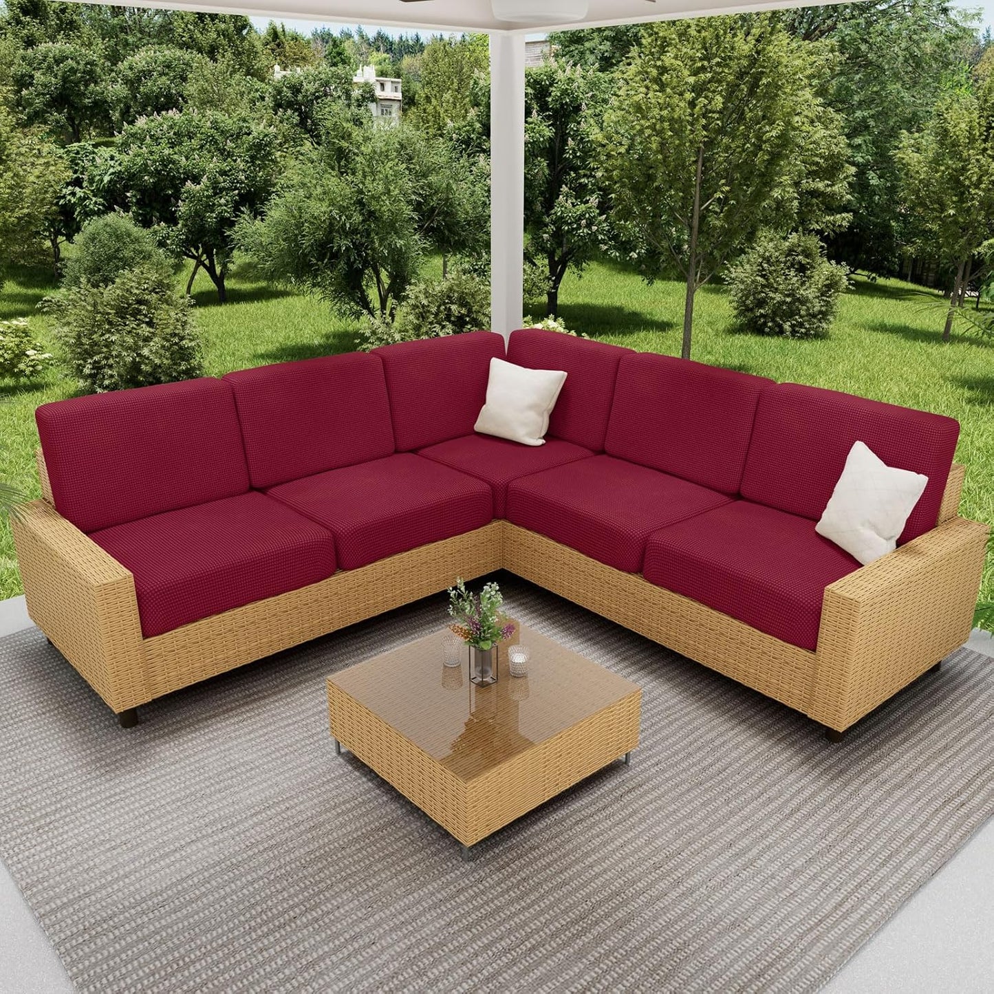 hyha Waterproof Couch Cushion Covers for Pets, Non Slip Sofa Seat Cover for Dogs Washable, Soft Thick Stretch Jacquard Fabric, Sofa Slipcovers with Elastic Bottom (1 Piece for Medium, Wine Red)