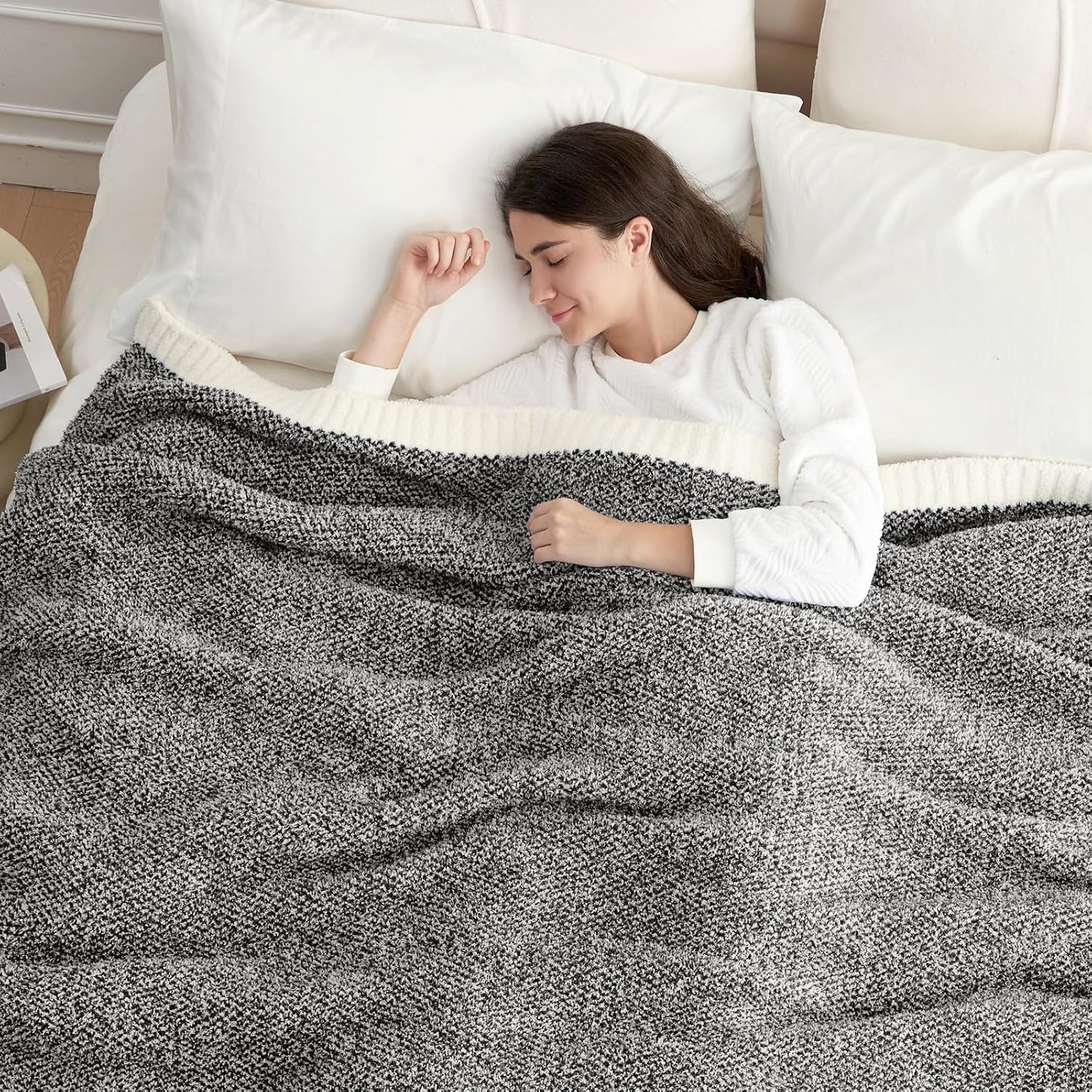Snuggle Sac Queen Size Bedding Blanket Black, Super Soft Warm Cozy Bed Blankets Oversized Fuzzy Plush Blankets for Bed, Bedroom, Heather Black, 90x90 inches