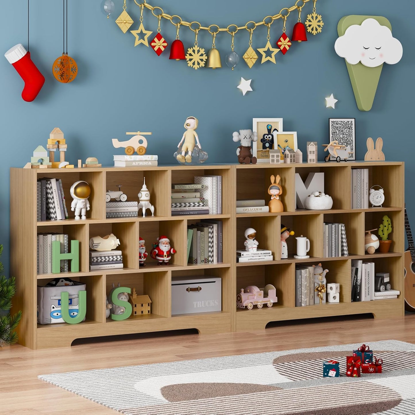 Book Shelf, 10 Cubes Storage Organizer, 3-Tier Open Shelf Wooden Bookcase, Freestanding Log Bookshelf Cube Shelf for Bedroom, Living Room, Home Office