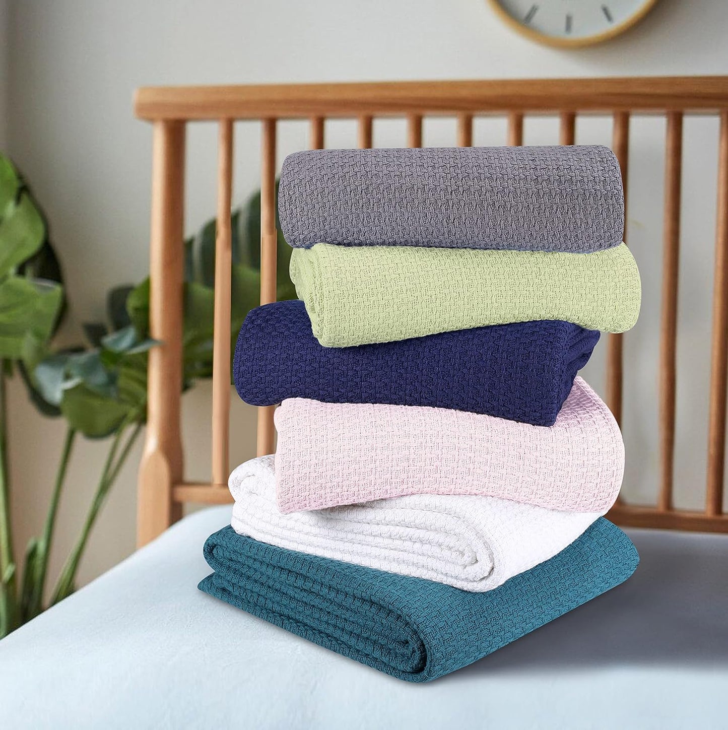 BELIZZI HOME 100% Cotton Bed Blanket, Breathable Bed Blanket Twin Size, Cotton Thermal Blankets Twin, Perfect for Layering Any Bed for All Season, Sage Green
