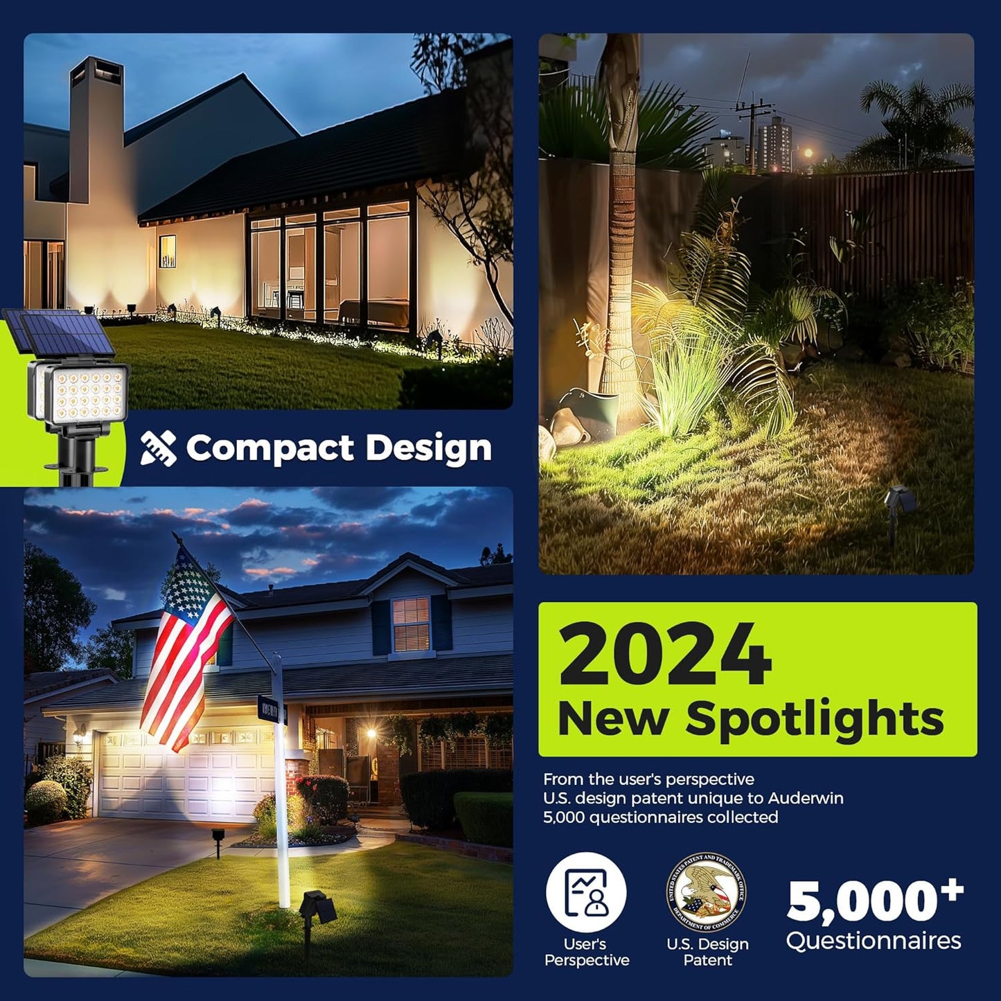 Solar Spot Lights Outdoor Waterproof for Flag, Tree, House, Garden, Yard, Landscape Spotlights for Accent Uplighting Decorations-4 Pack, Natural Light