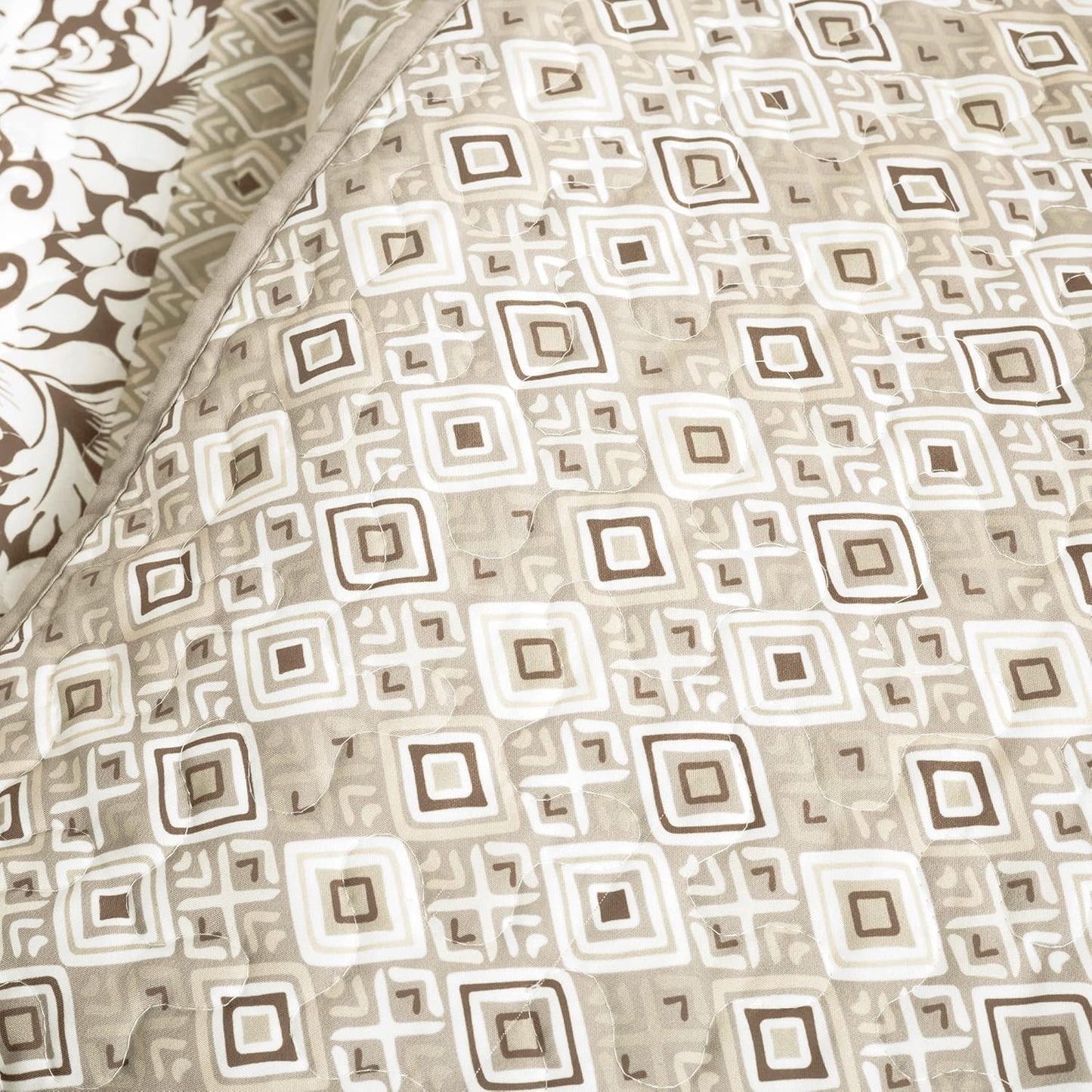 Lush Decor Boho Stripe Reversible Cotton Quilt 3-Piece Set, Full/ Queen, Neutral - Bold Colorful Bohemian Bedding Set