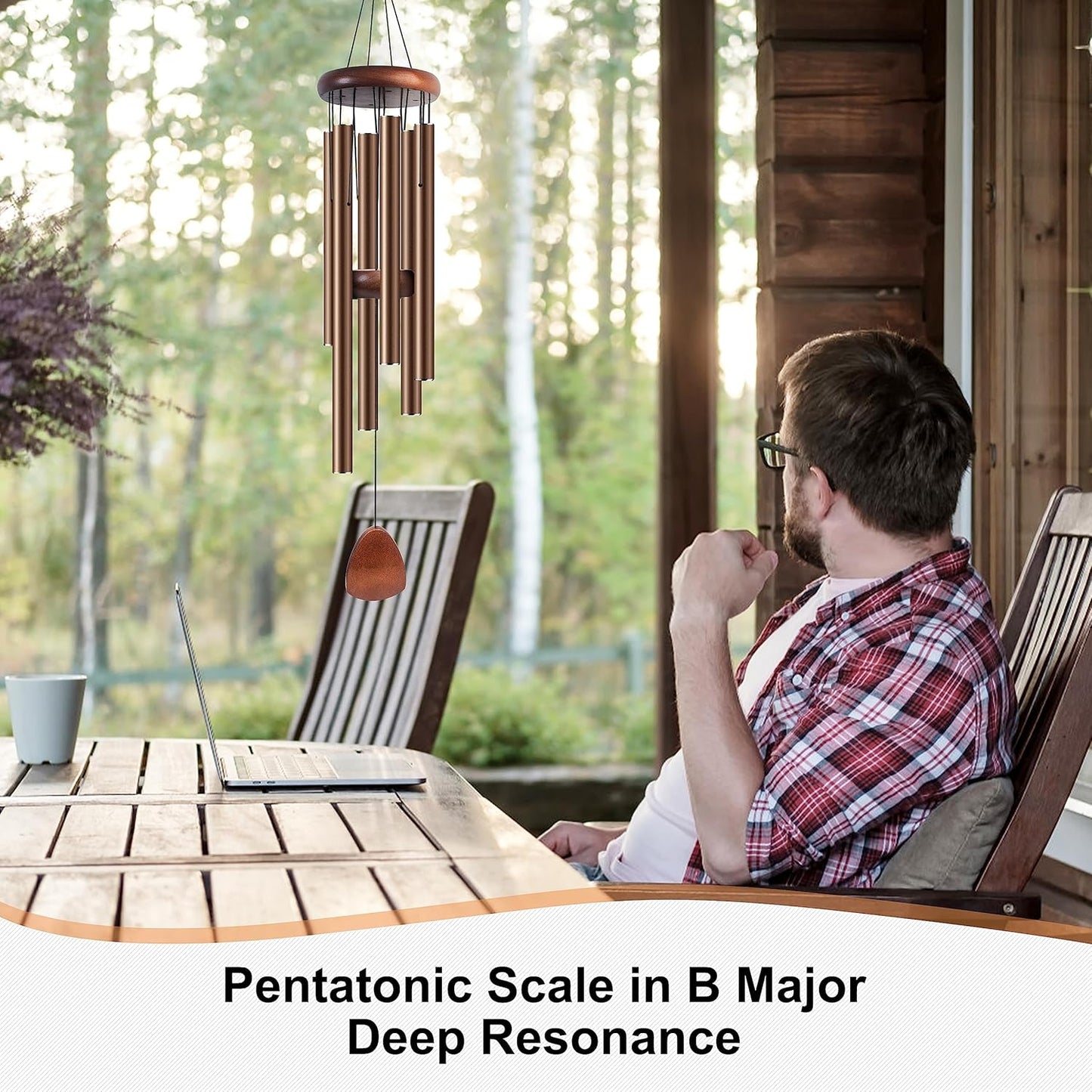 Large Aluminium Wind Chimes 37 Inches to Create a Zen Atmosphere Suitable for Outdoor, Garden, Patio Decoration. Classic Wind Chimes with Wind Catcher Suitable as A Gift for Unisex(Coffee)