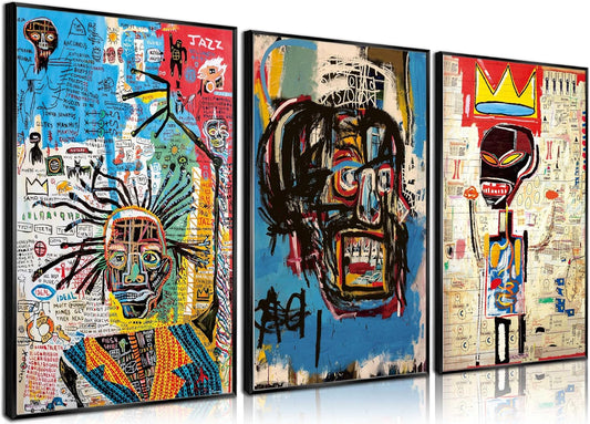3 Pcs Street Wall Art Modern Abstract Pictures Poster Prints Wall Decor Artist Blue Color Print Canvas Painting for Living Room Bedroom Bathroom Office Home Decorations Unframed