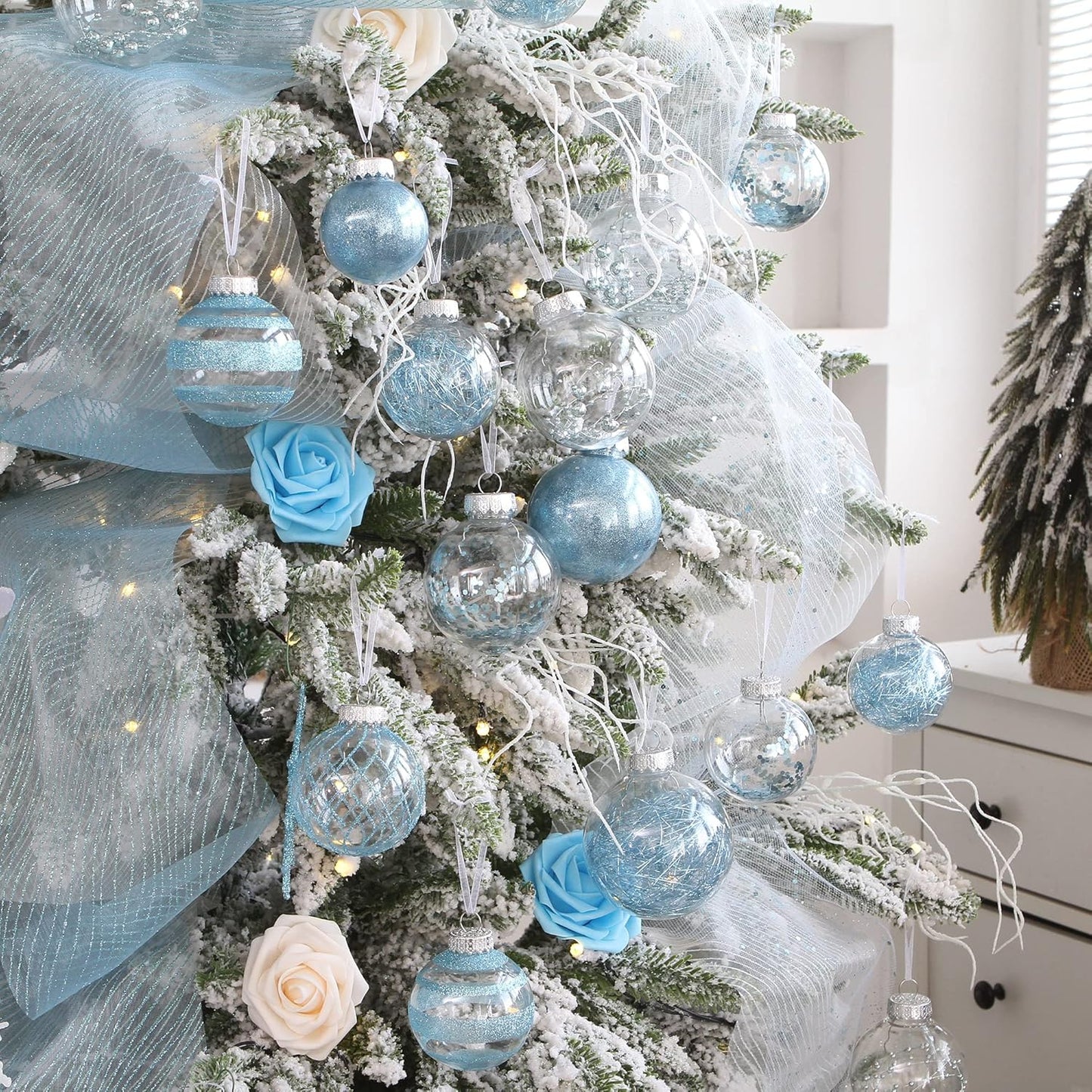 Sea Team Shatterproof Clear Plastic Christmas Ball Ornaments Decorative Xmas Balls Baubles Set with Stuffed Delicate Decorations (100mm/3.94 inch 16-Pack, Babyblue)