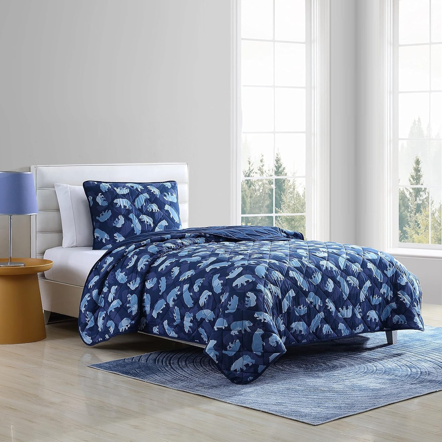 Eddie Bauer - Twin Quilt Set, Reversible Kids Bedding with Matching Sham, Medium-Weight Toddler Bed Set, Dorm Essentials (Camp Camo Navy)