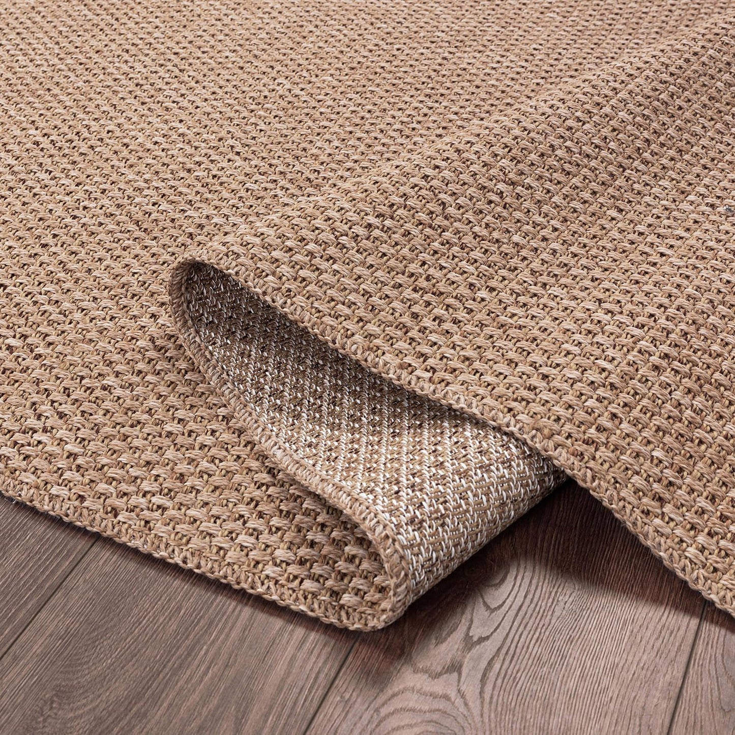 CAMILSON Indoor and Outdoor Runner Rug Natural Solid Boho Woven Design Easy-Cleaning Non Shedding Farmhouse Living Room Bedroom Garden Patio and Kitchen Washable Outside Carpet Alfombras (2x7)