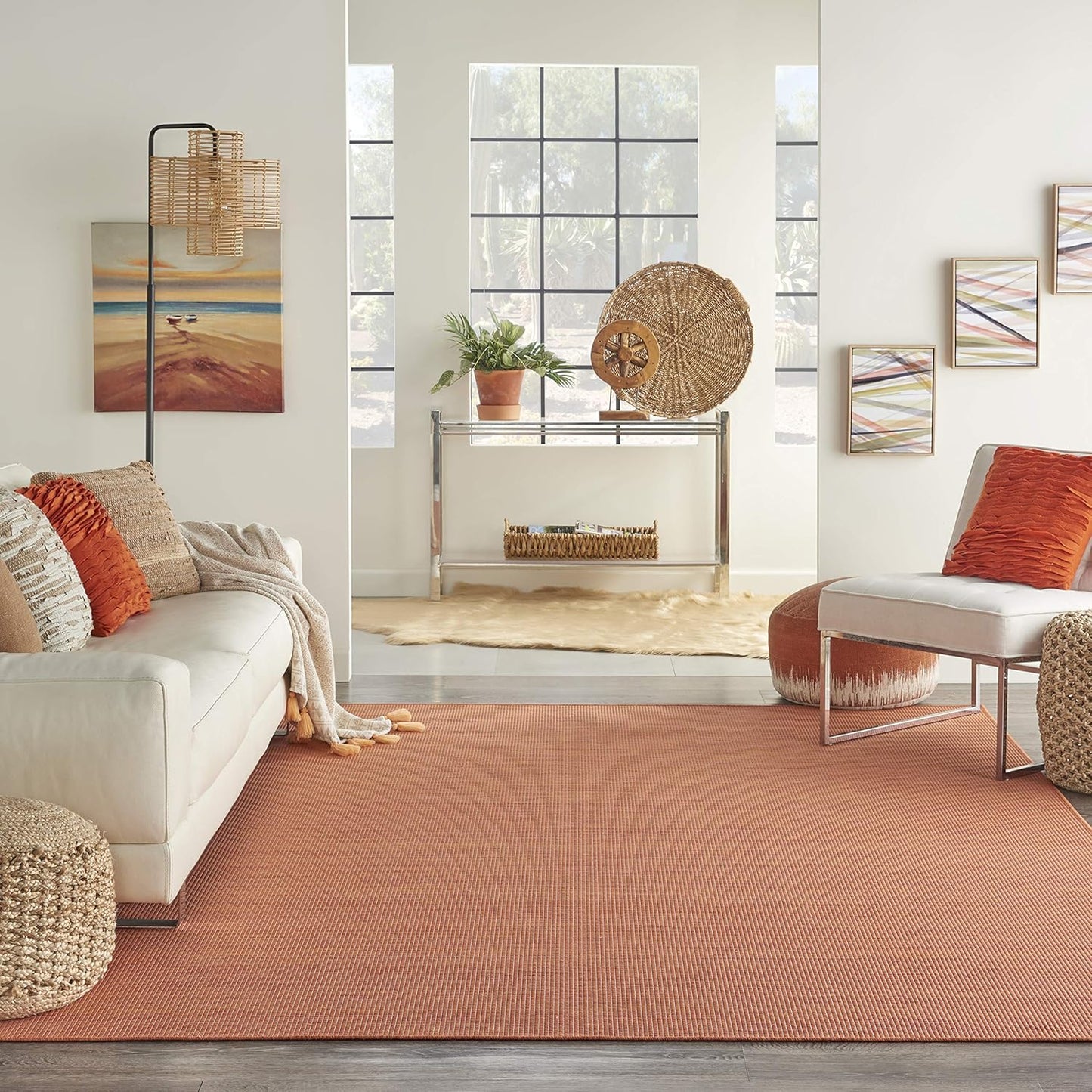 Nourison Positano Indoor/Outdoor Terracotta 9' x 12' Area Rug, Easy- Cleaning, Non Shedding, Bed Room, Living Room, Dining Room, Backyard, Deck, Patio (9x12)