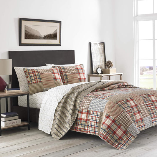 Eddie Bauer - Queen Quilt Set, Reversible Cotton Blend Bedding with Lightweight Feel, 3 Piece Bed Set with Matching Pillowcases (Hawthorne Brown)